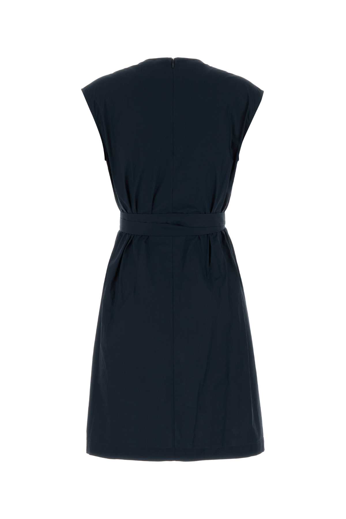 Woolrich Poplin Dress With Belted Waist And Cap Sleeves In Blu
