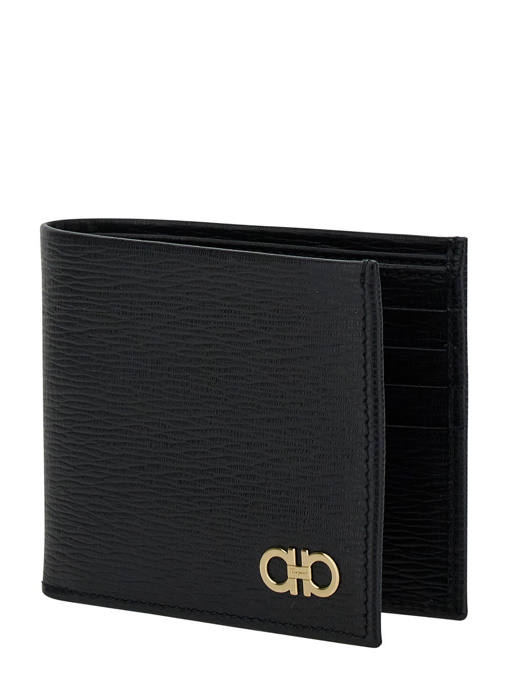 Shop Ferragamo Black Gancini Bi-fold Wallet In Leather Man