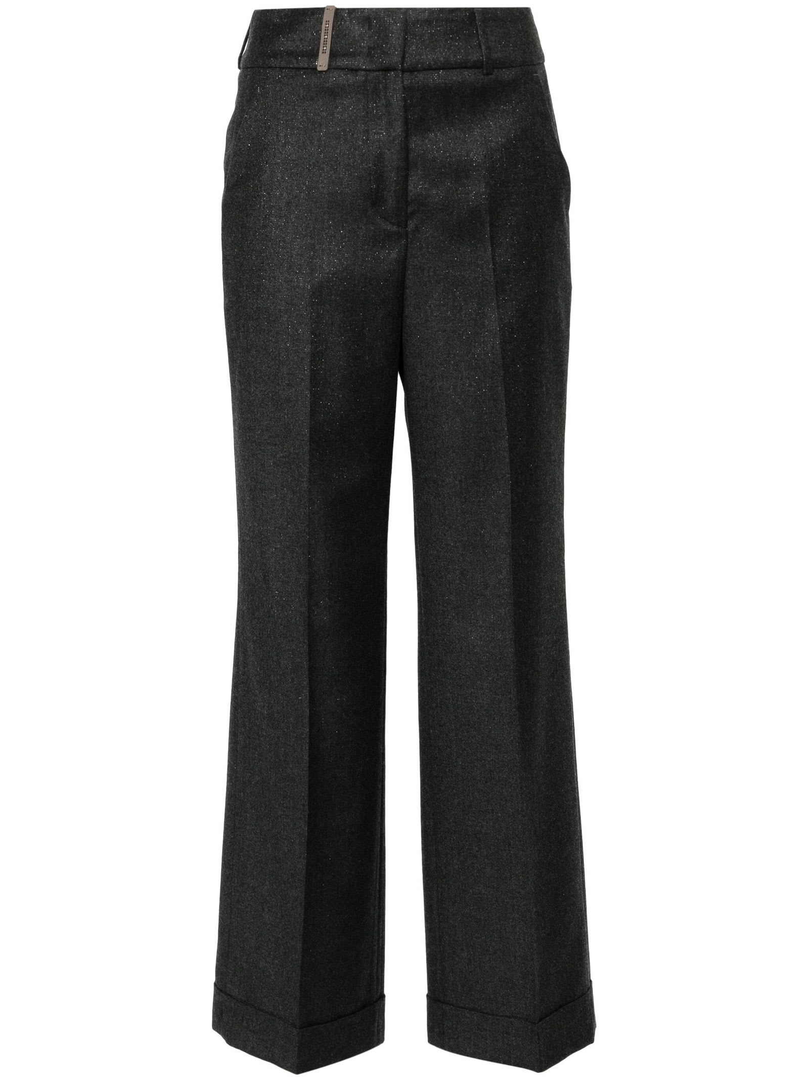 Shop Peserico Dark Grey Virgin Lurex Flannel Trousers