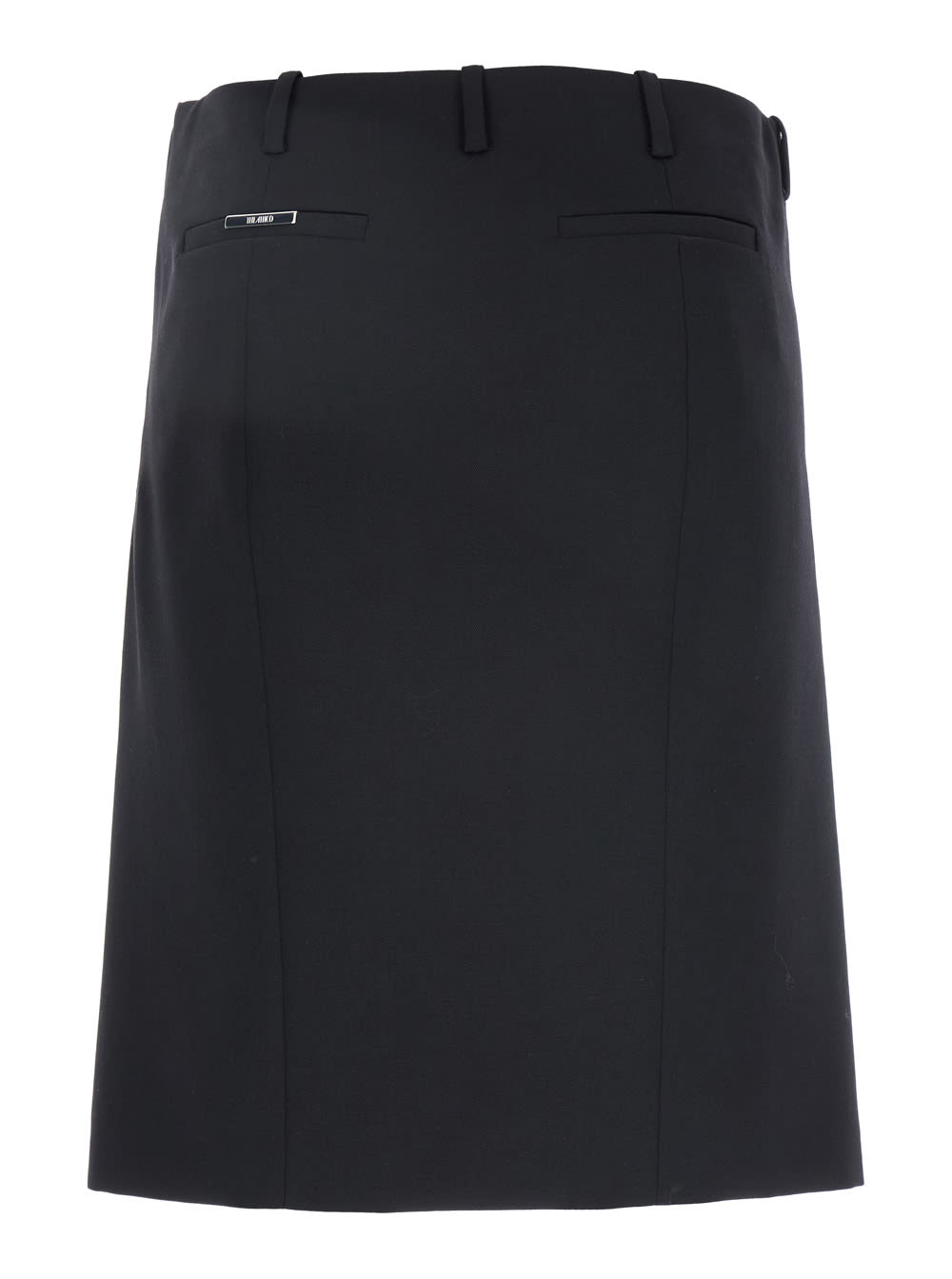 Attico Black Skirt With Two Front Slits And Logo Plaque On The Rear In Wool Woman In Black