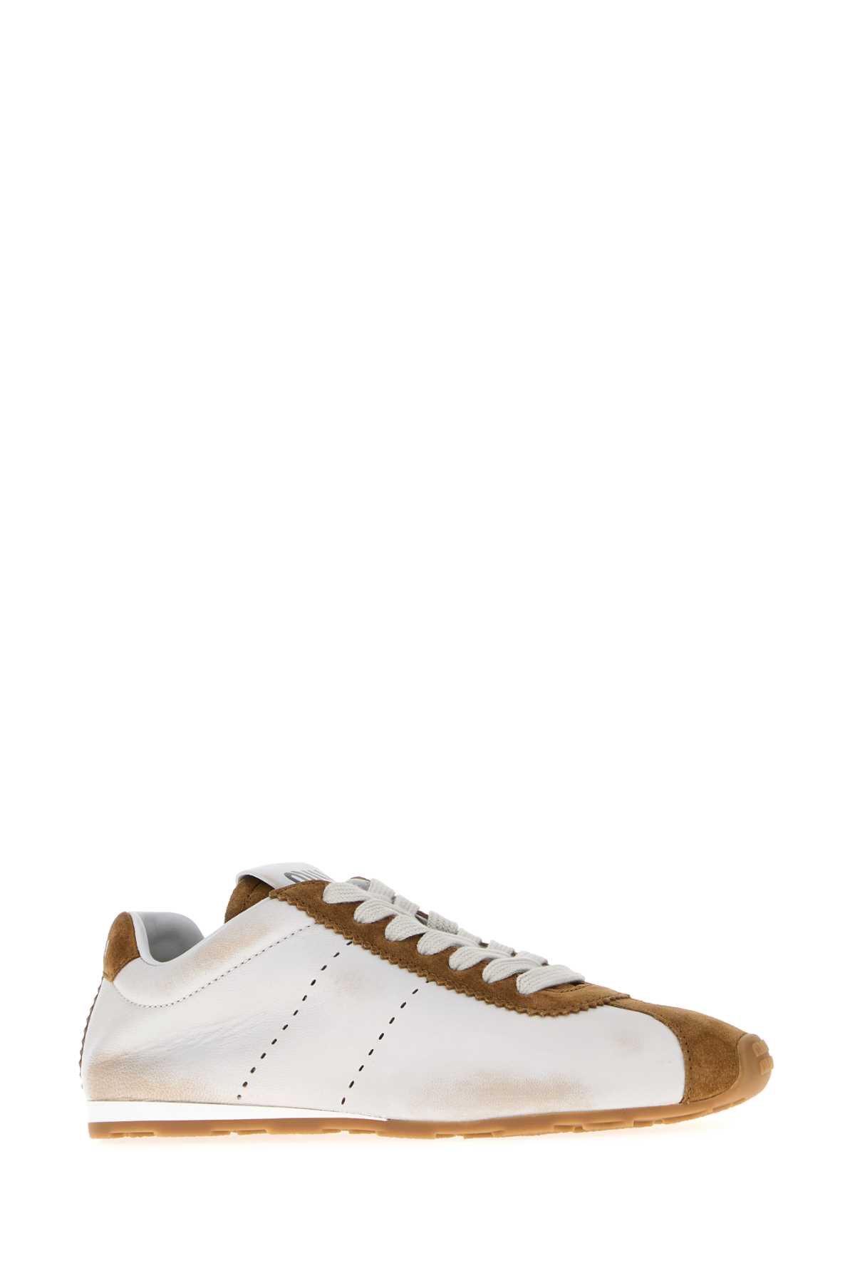 Miu Miu Two-tone Nappa Leather And Suede Sneakers In Neutral