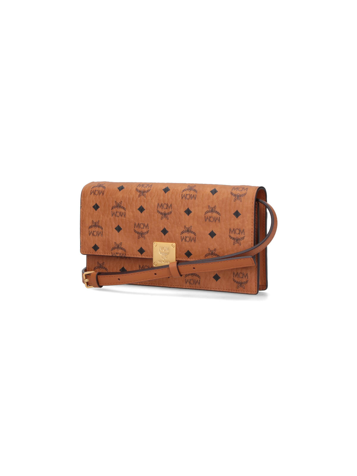 Mcm Large Wallet With Logo Shoulder Strap In Brown