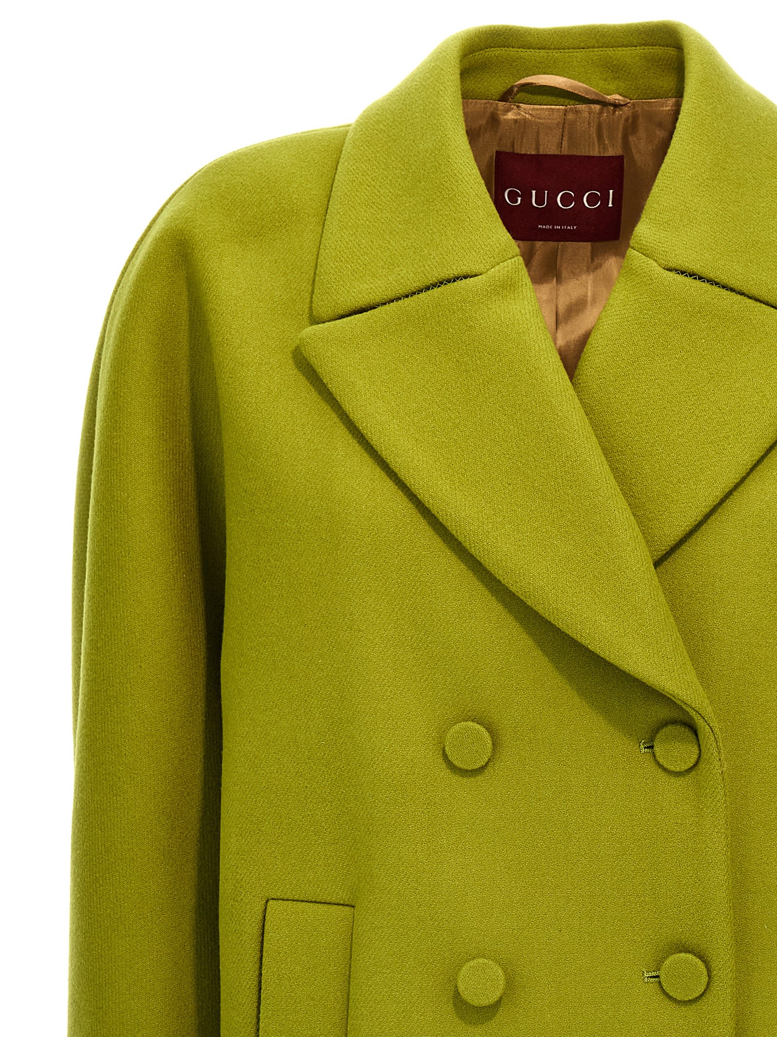 Gucci Green Double-breasted Jacket With Notched Revers In Wool Woman In Pistacchiomix