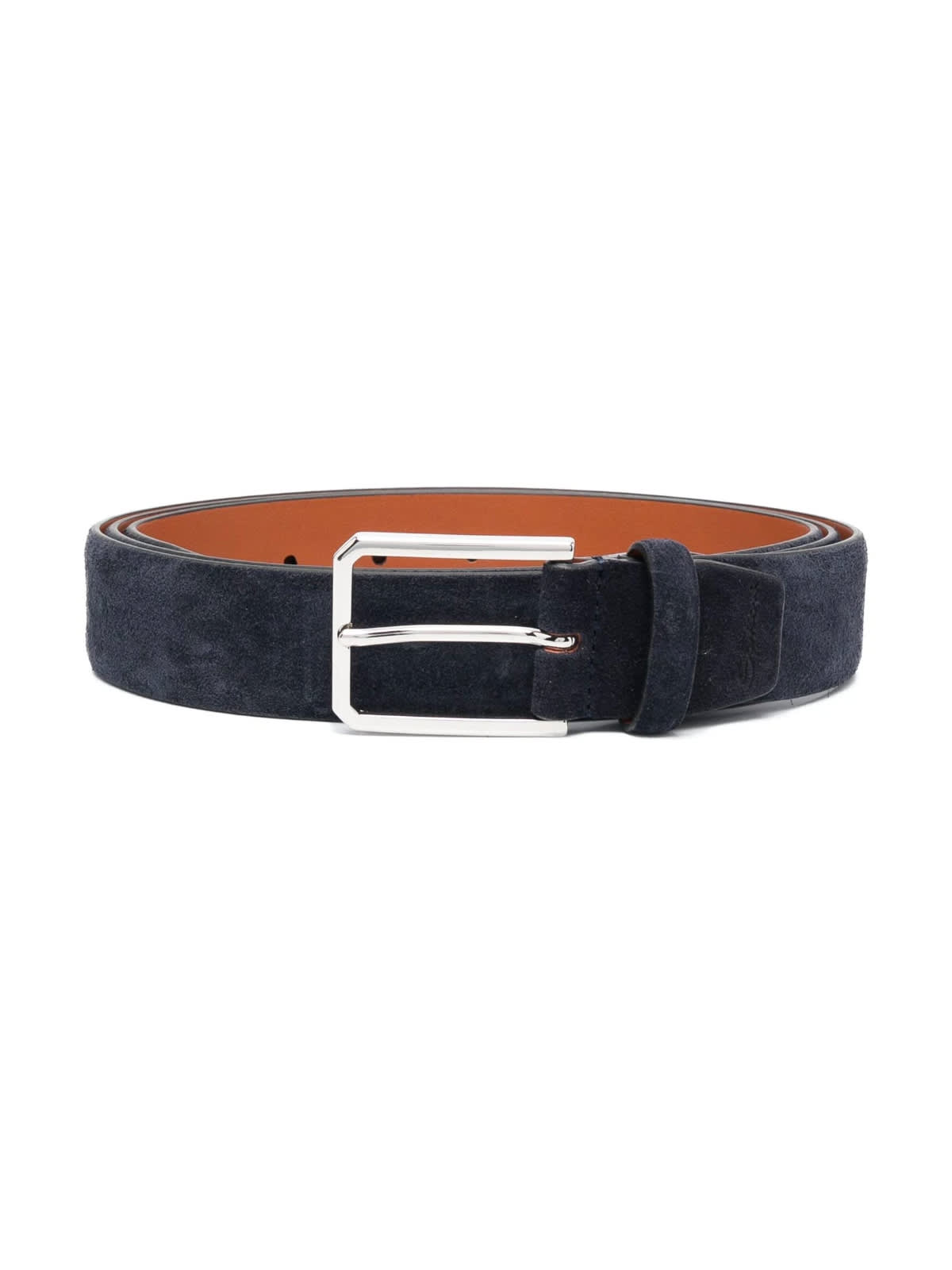 Santoni Rectangular Buckle Leather Belt In Blue