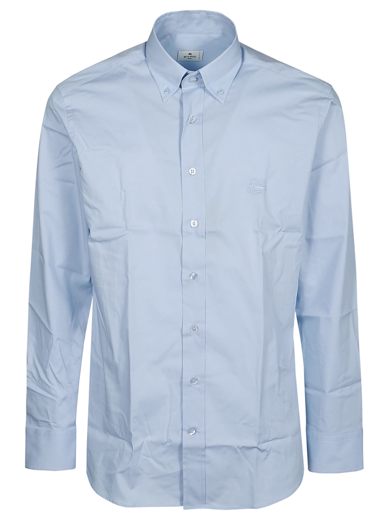 Shop Etro Roma Button Down Logo Shirt In Azzurro