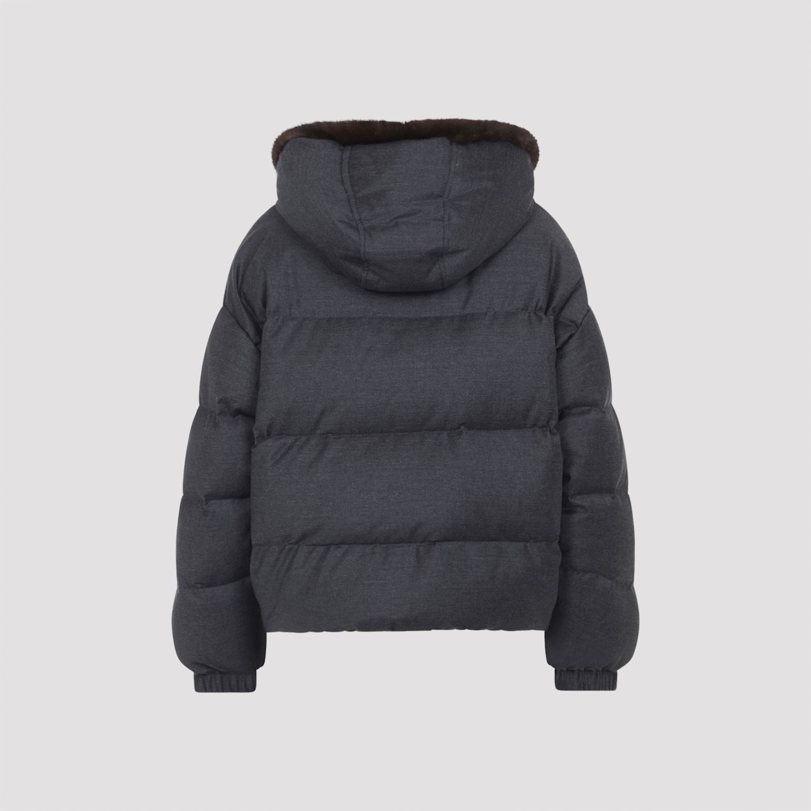 Yves Salomon Hooded Down Jacket Fur Trim In Gray