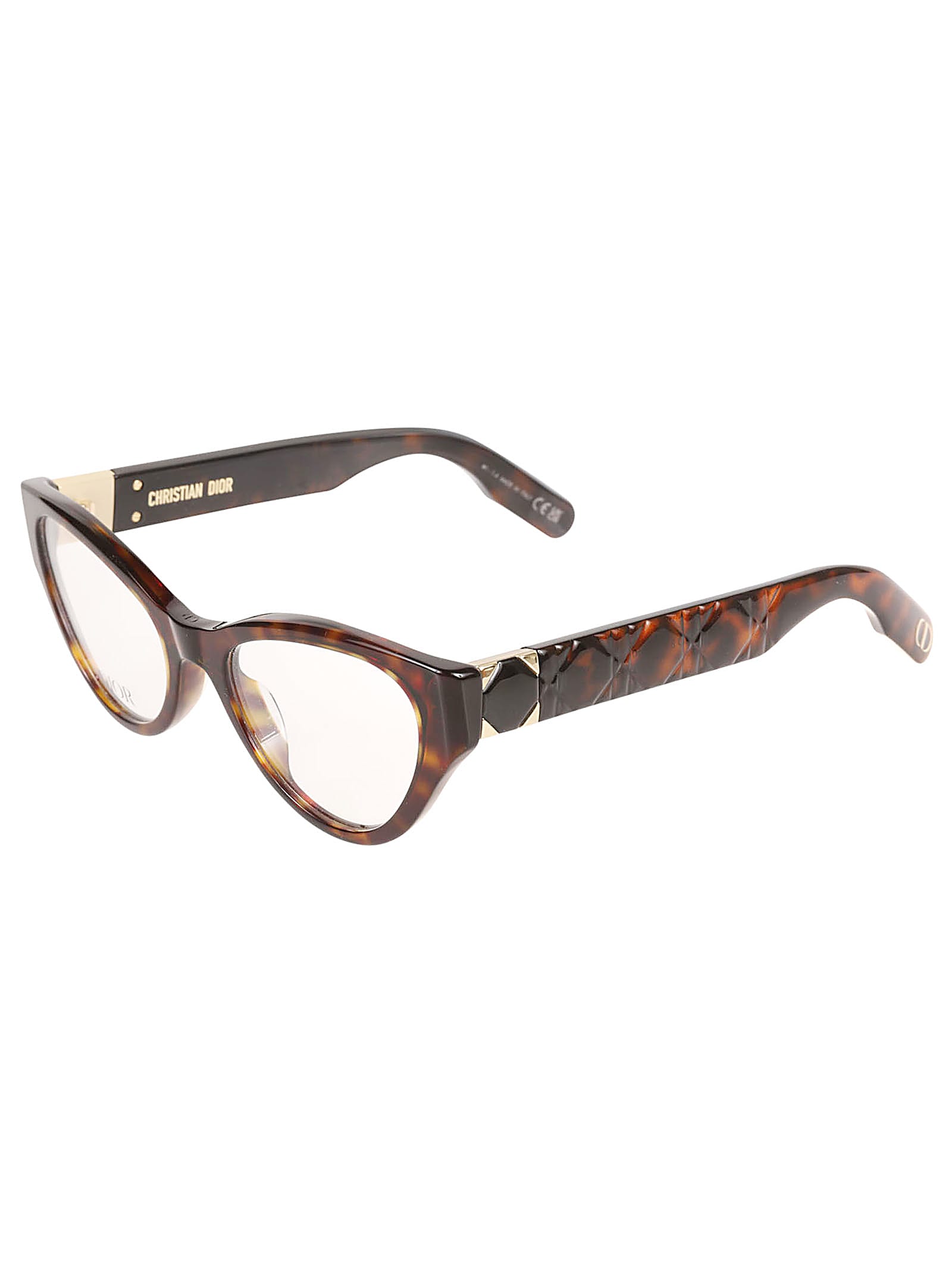 Shop Dior Quilted Temples Logo Detail Glasses In 052 - Havana