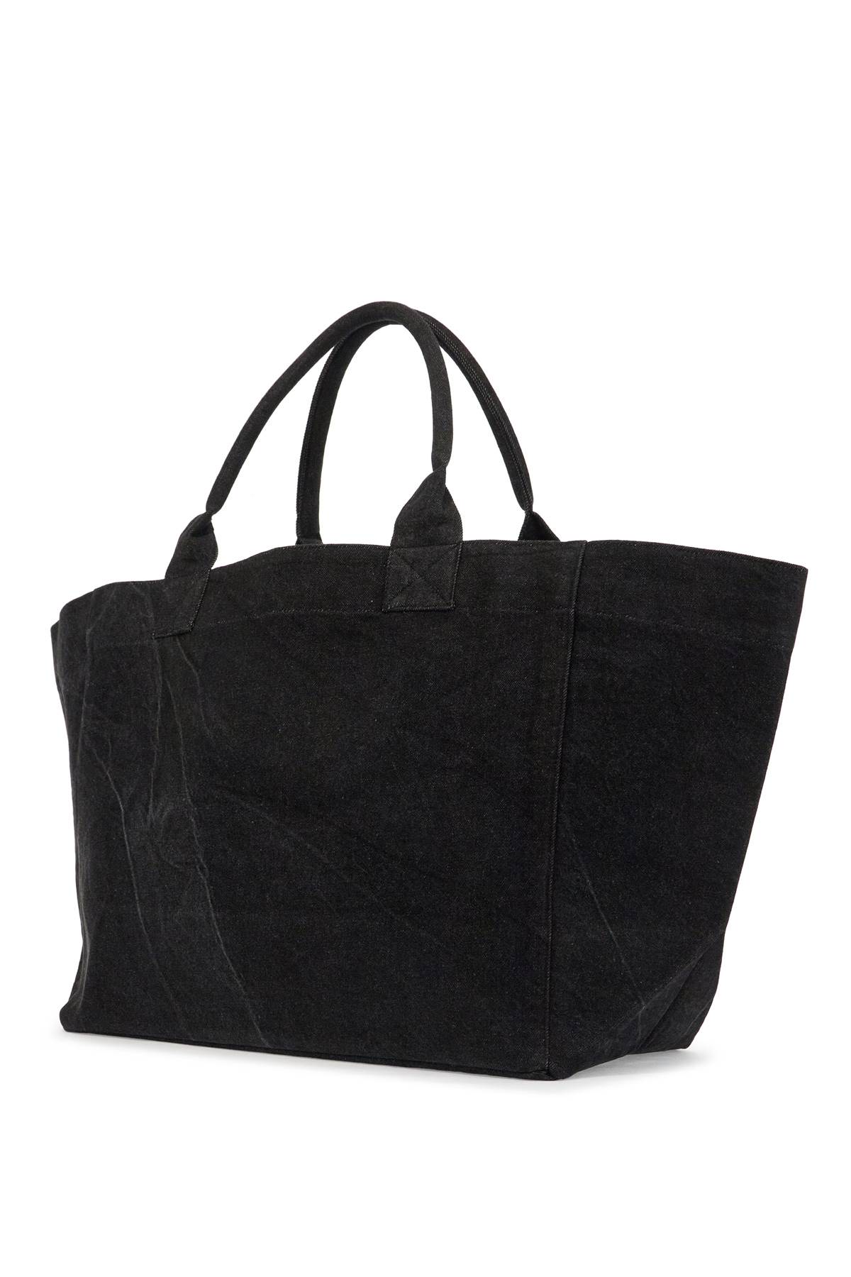 Ganni Denim Logo Tote Bag With 9 In Black (black)