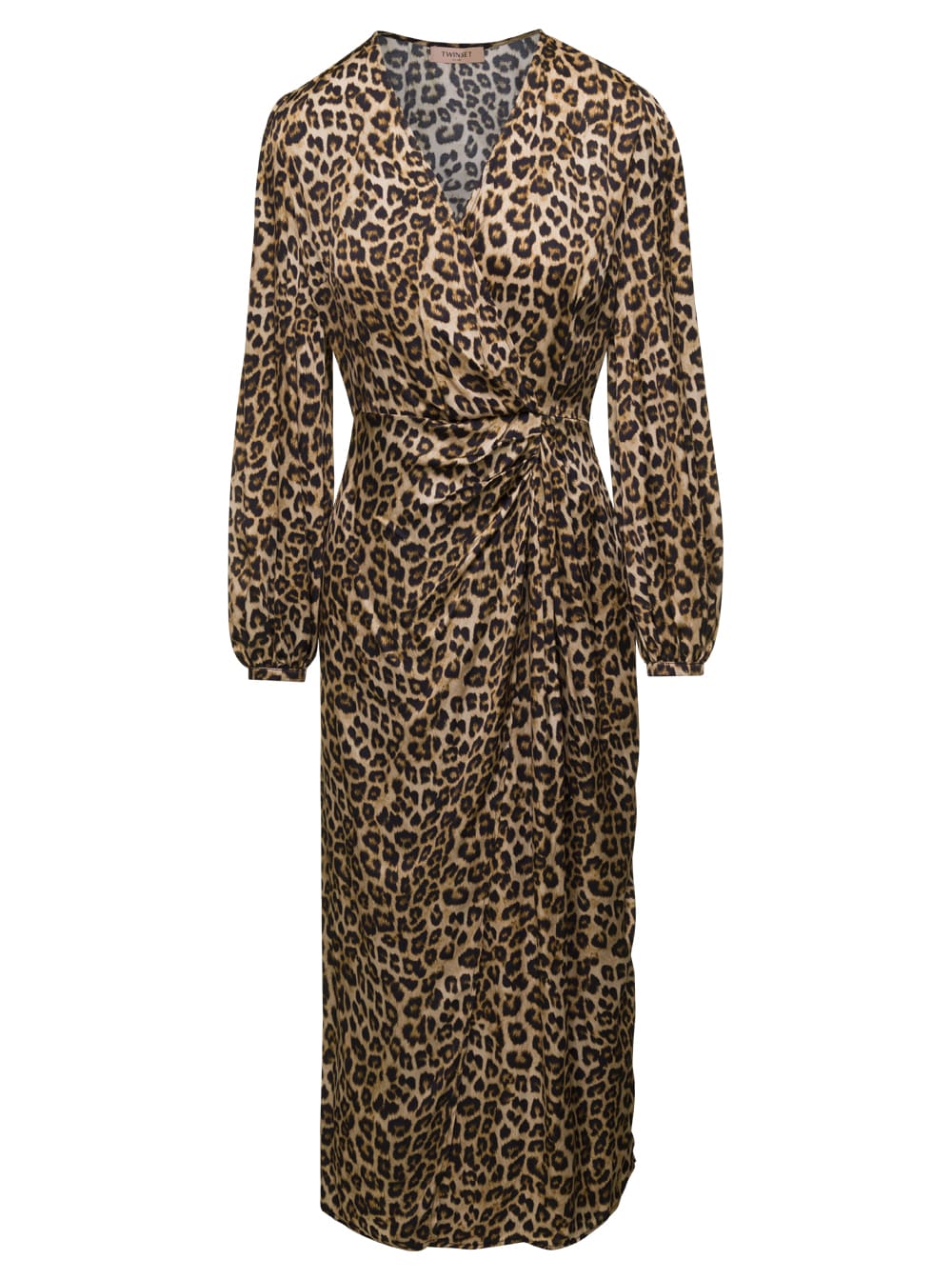 TwinSet Leopard Printed Draped Midi Dress Woman Twin Set