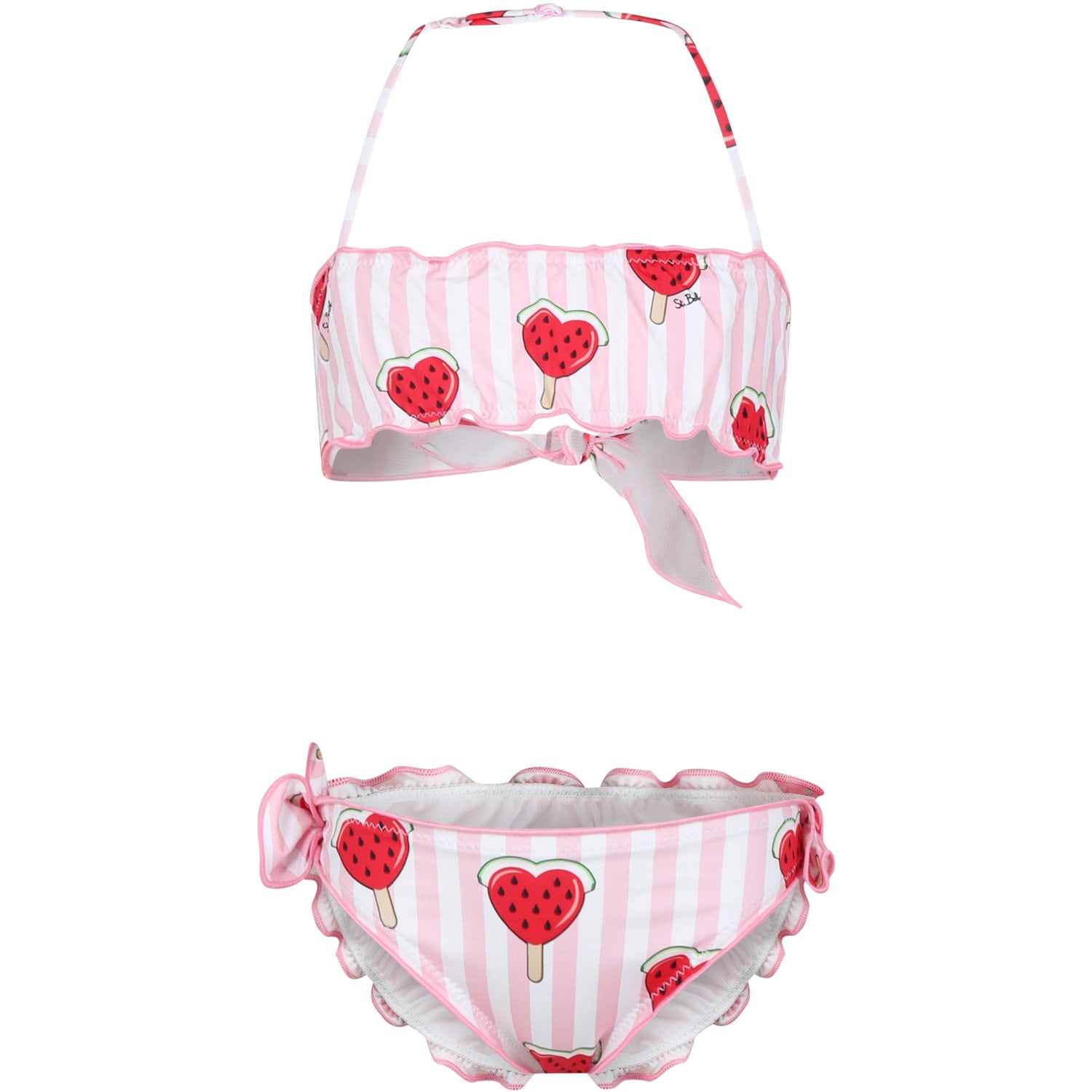 Shop Mc2 Saint Barth Pink Bikini For Girl With Strawberries And Hearts