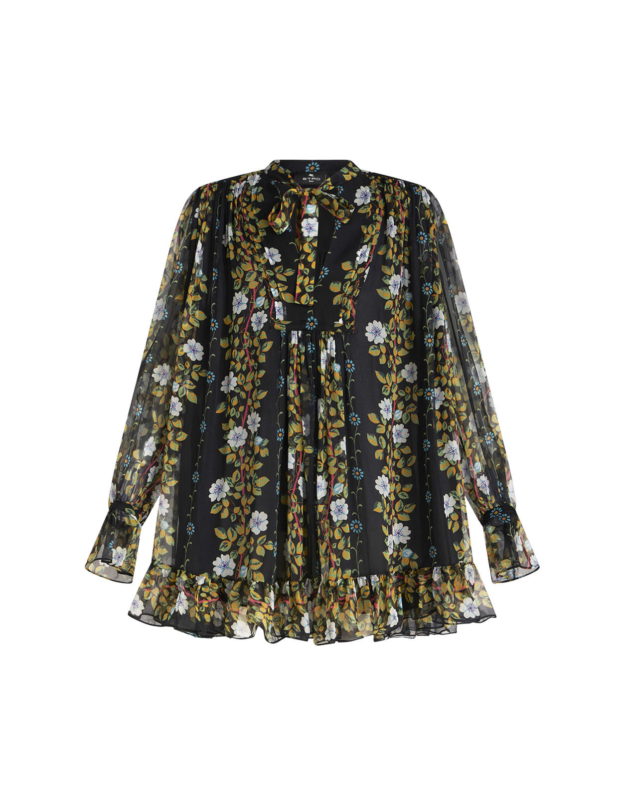 ETRO SHORT SILK CAFTAN DRESS WITH FLORAL PRINT