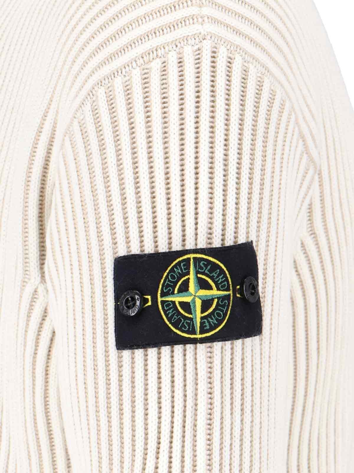 Shop Stone Island Logo Turtleneck Sweater In Beige