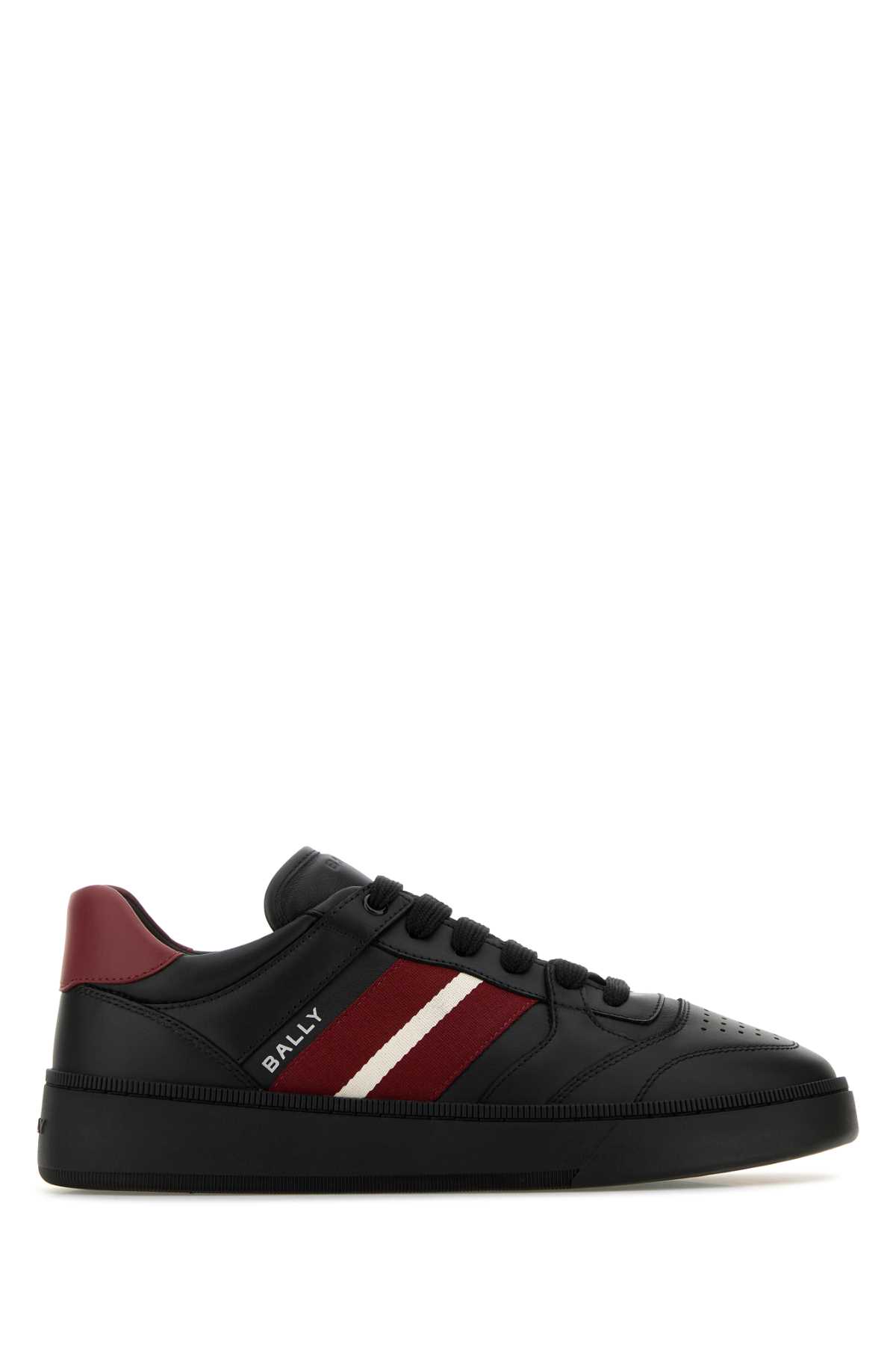 Shop Bally Black Leather Rebby Sneakers In Blackblackred