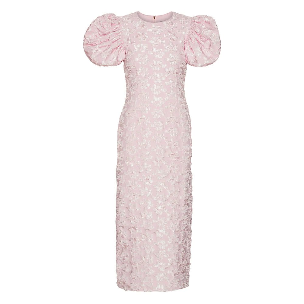 Rotate Birger Christensen Rotate Sunday Puffy Floral-jacquard Midi Dress In Pink