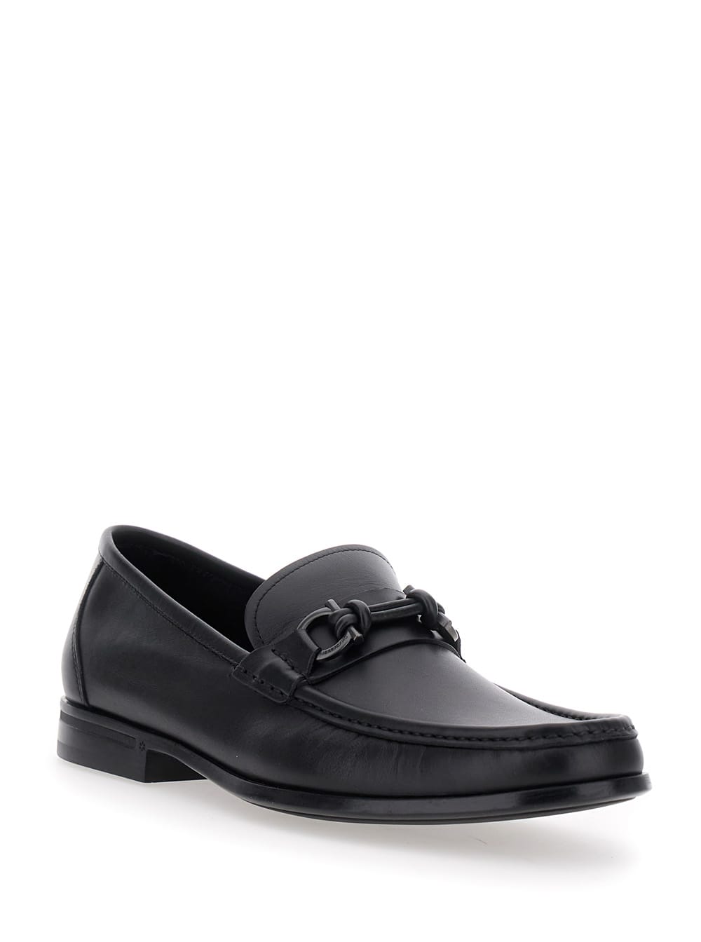 Ferragamo Alain Black Loafers With Almond Toe And Gancini On The Front In Leather Man In Black