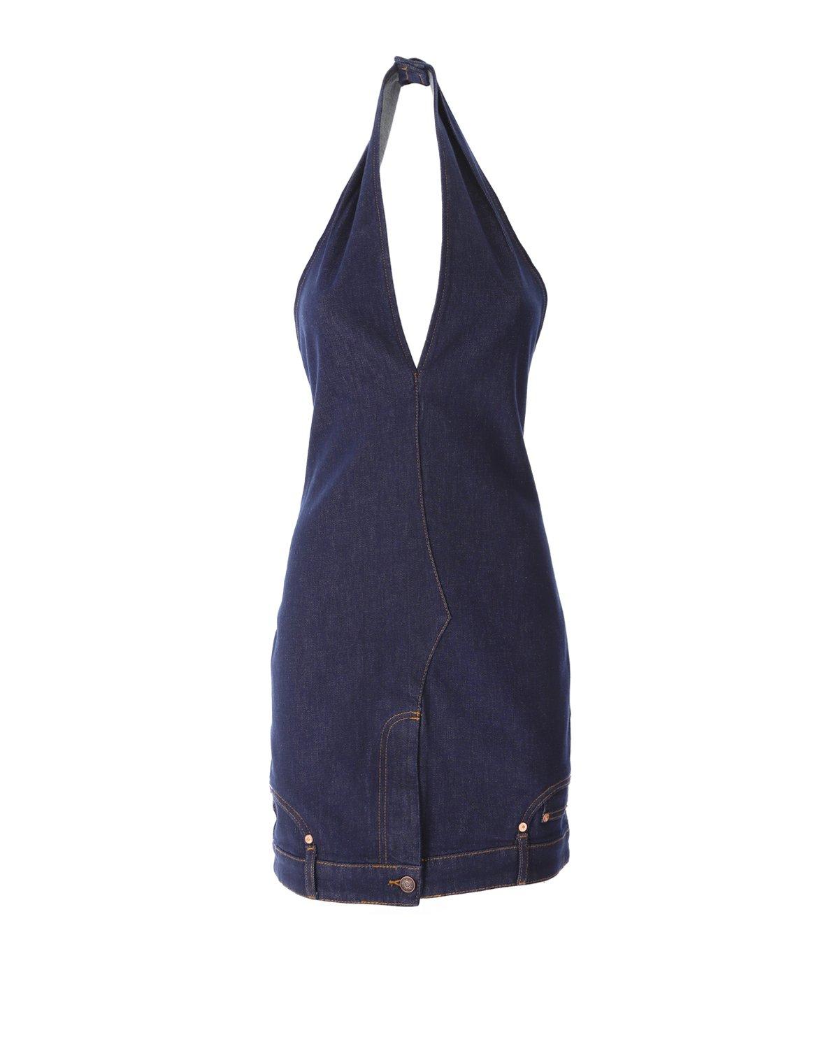 Jeans V-neck Halterneck Mini Dress