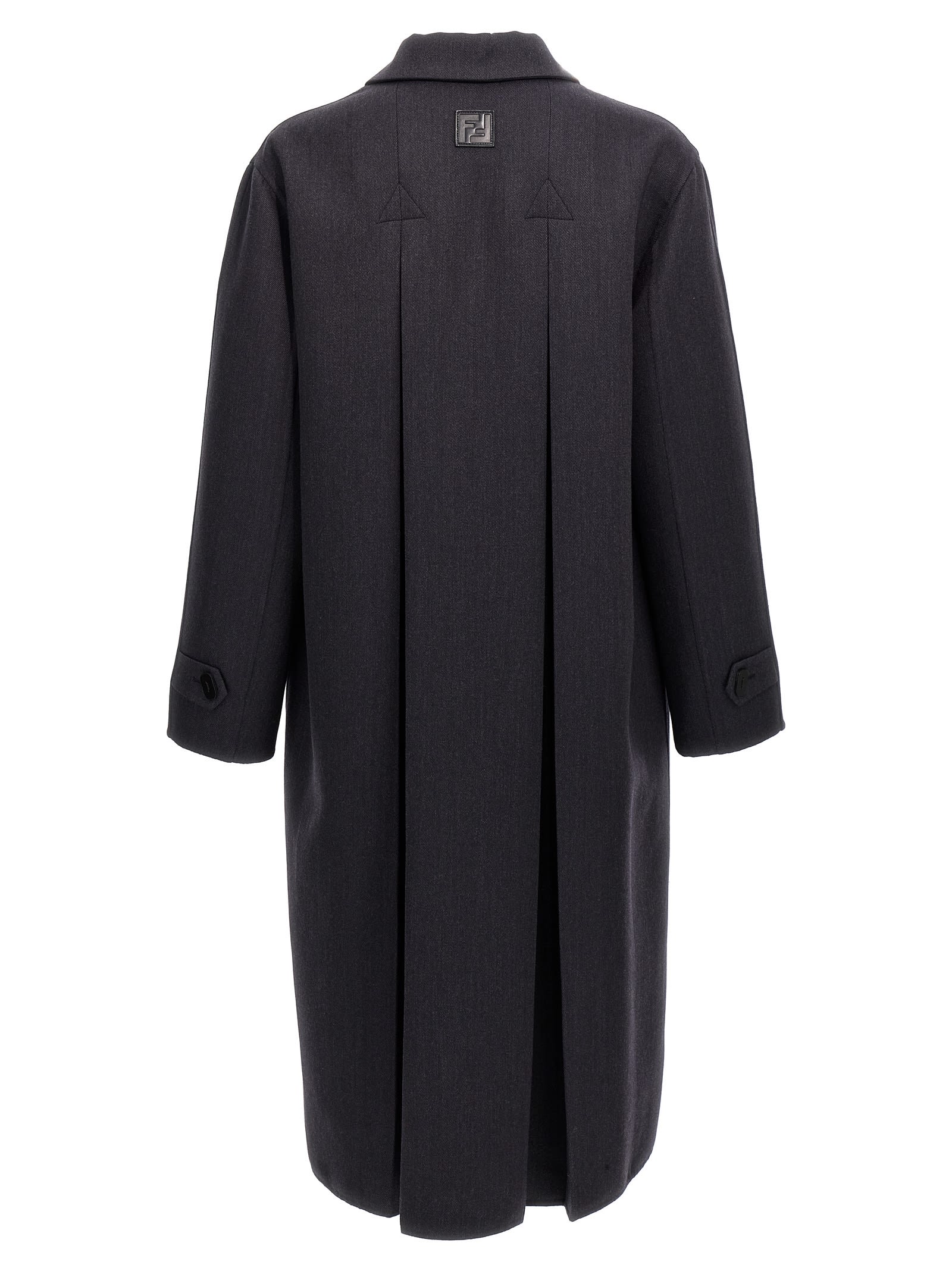 Fendi Cappotto In Misto Lana Antracite Uomo In Indaco