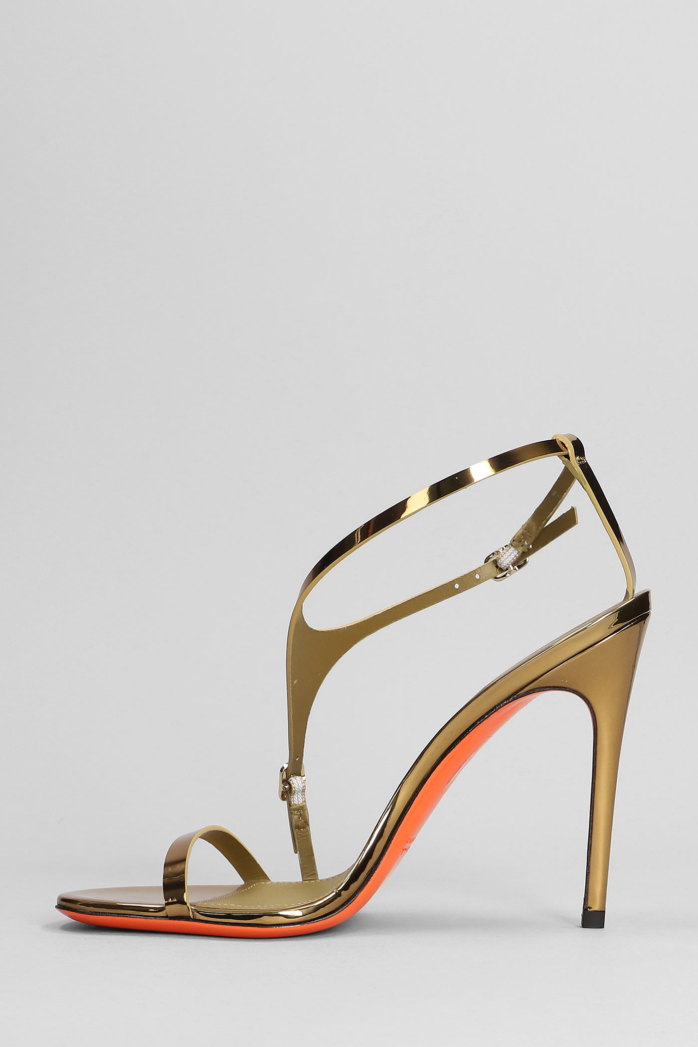 Santoni Hinata Sandals In Gold Leather | ModeSens