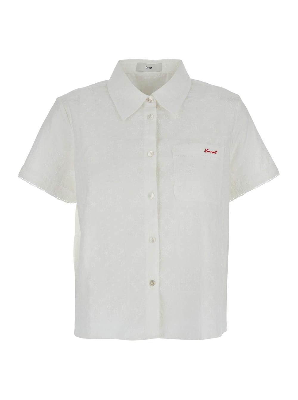 White T-shirt With Classic Collar And Logo Lettering Embroidery On The Front In Cotton Blend Woman