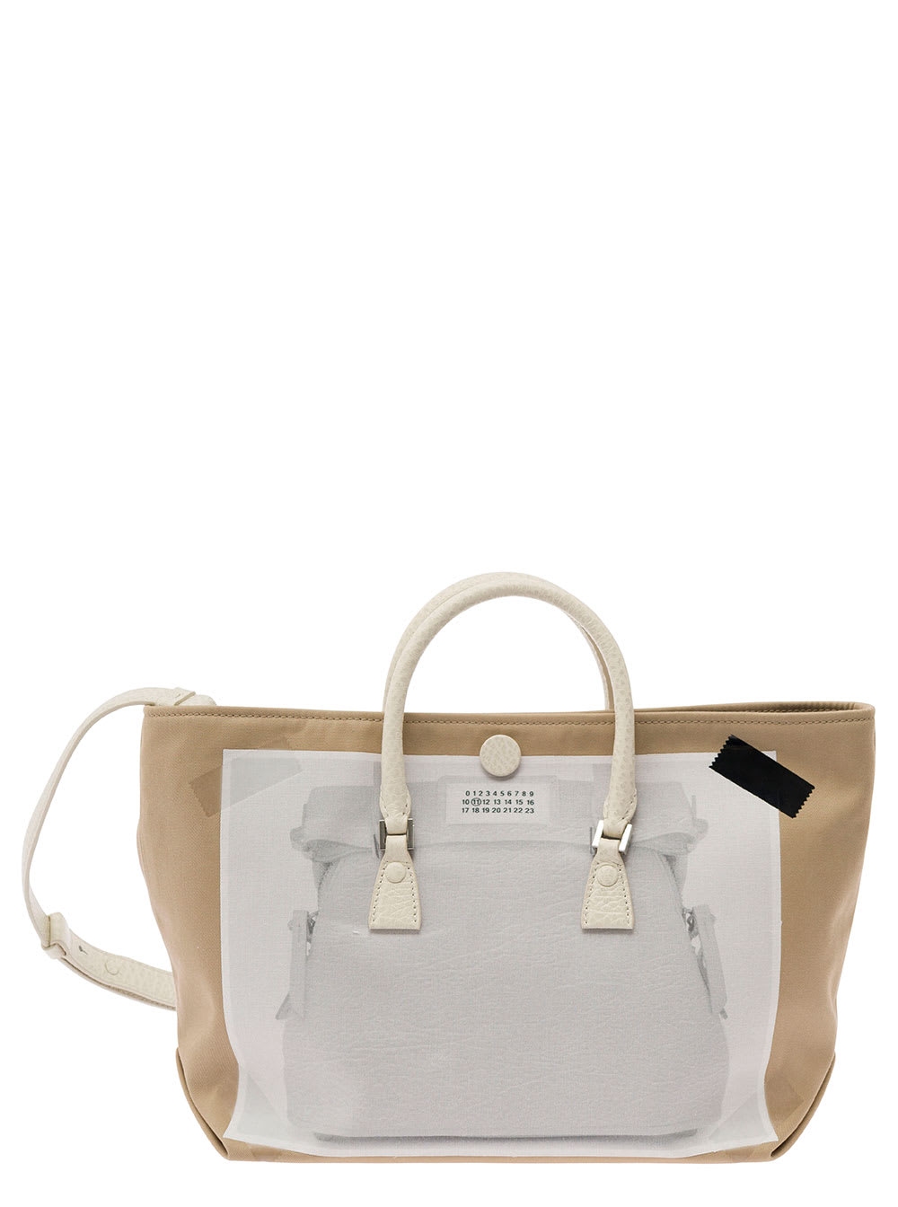 Shop Maison Margiela Micro Trompe Loeil 5ac Beige And White Tote Bag With Logo Patch In Cotton Blend Woman