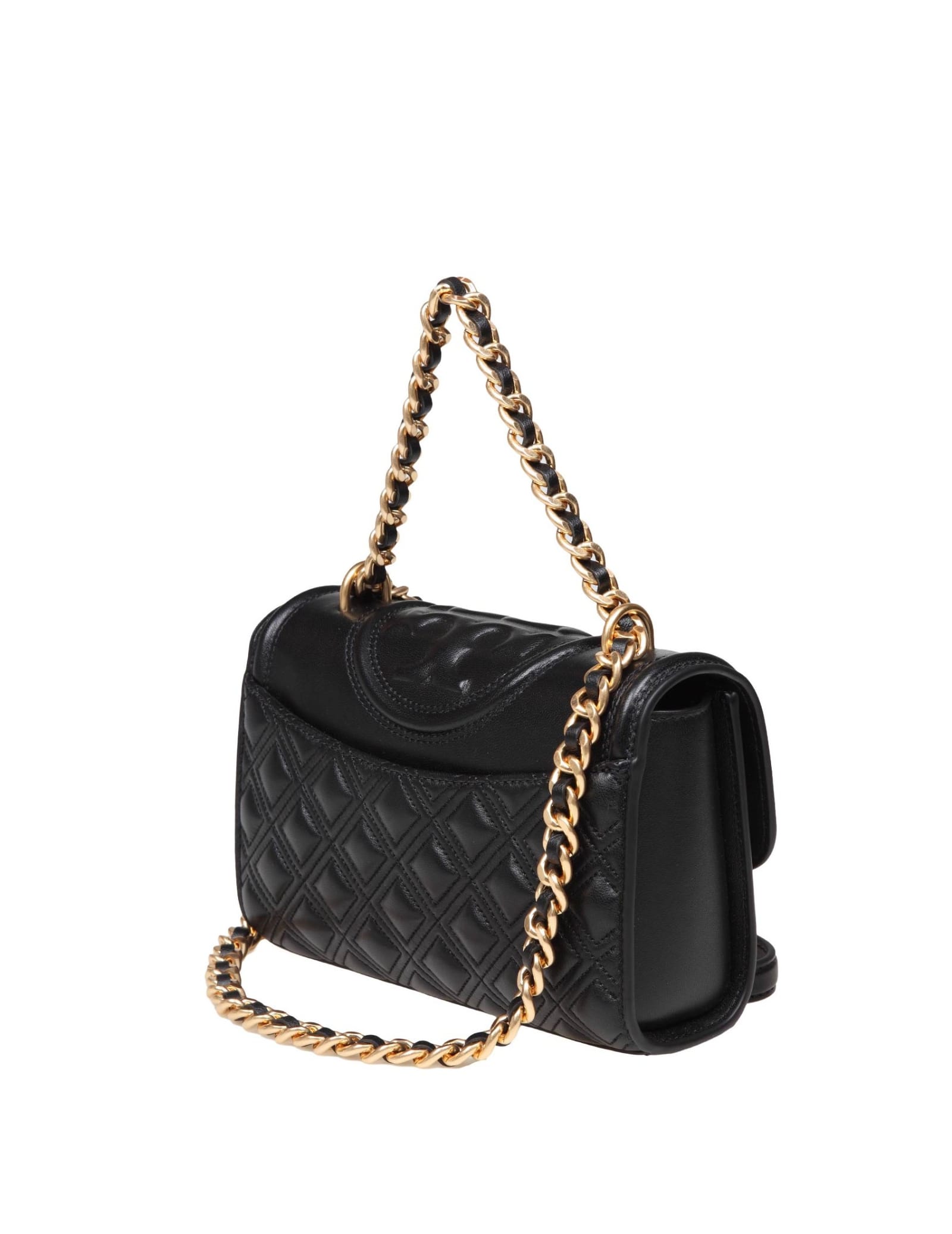 Shop Tory Burch Small Fleming Bag In Black Color Leather