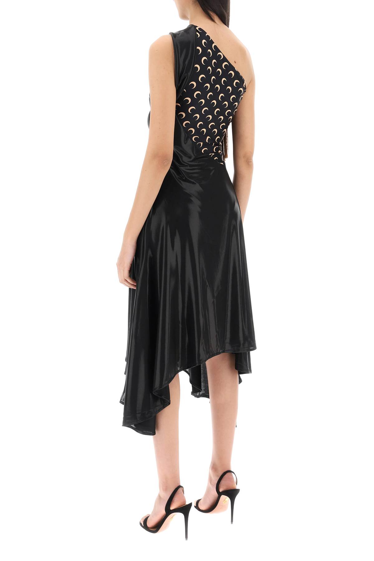 Marine Serre Regenerated Moon Draped Jersey Midi Dress In Black