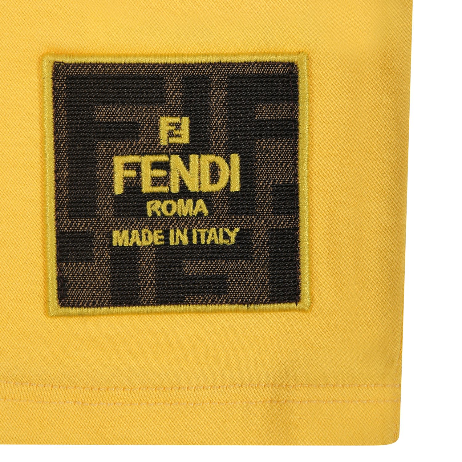 Shop Fendi White T-shirt For Baby Boy With Logo In Yellow