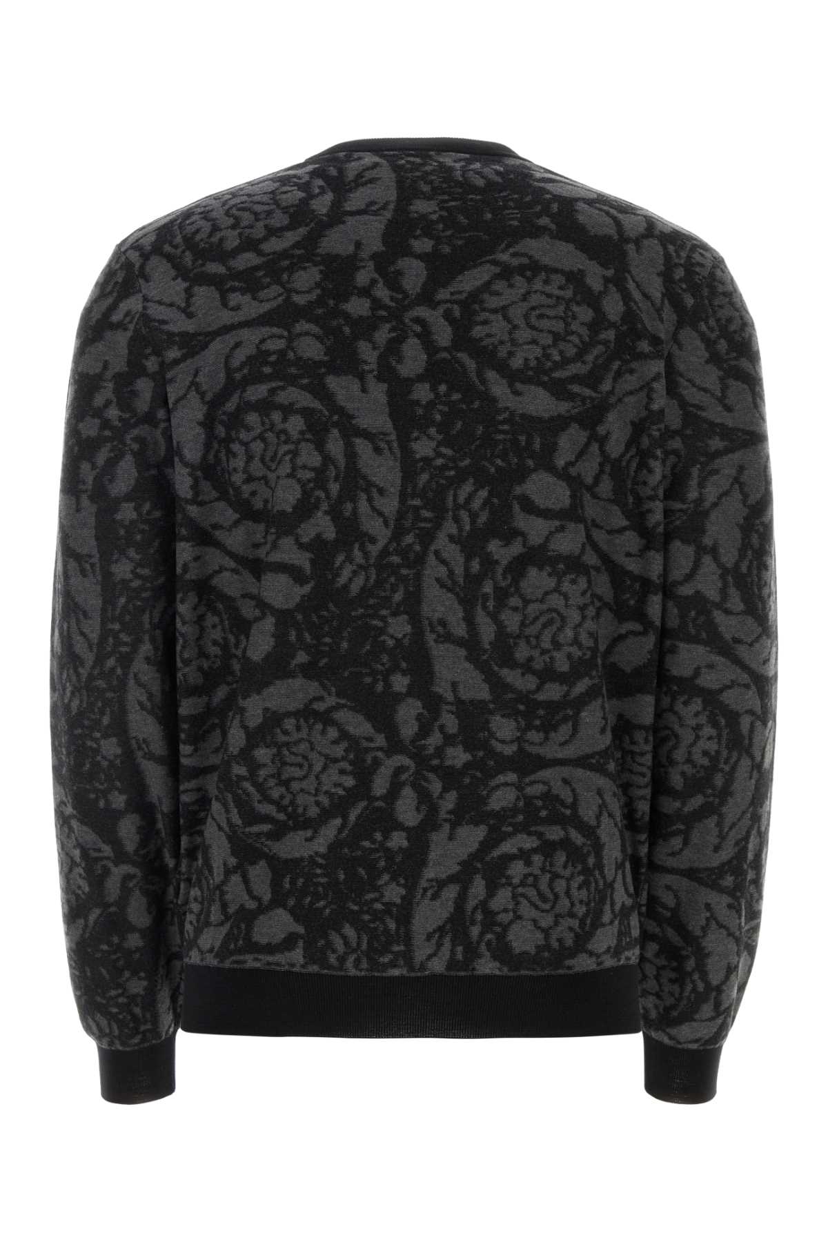 Versace Embroidered Wool Blend Sweater In Blackgrey