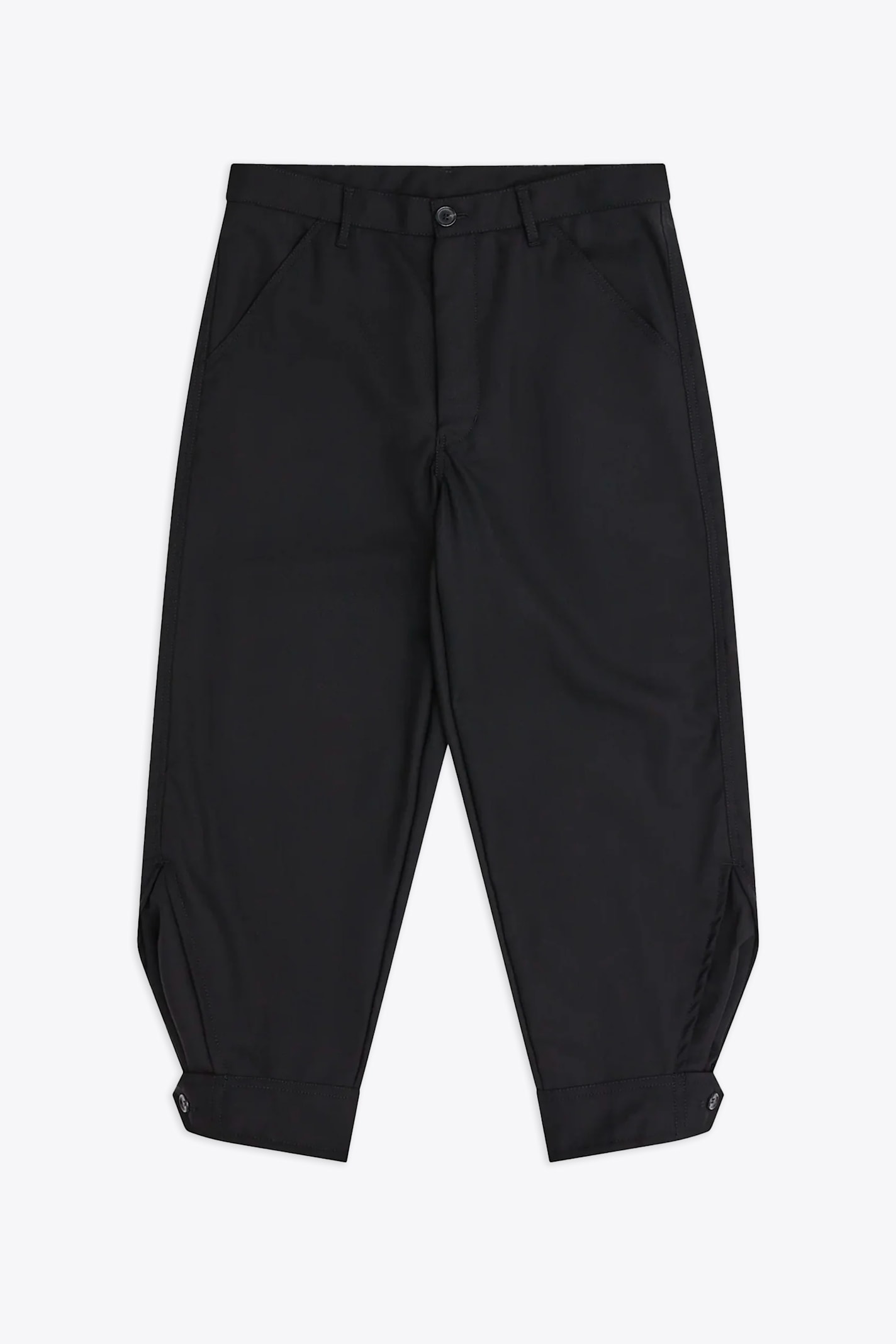 Comme des Garçons Shirt Mens Pants Woven Black wool pant with adjustable ankle