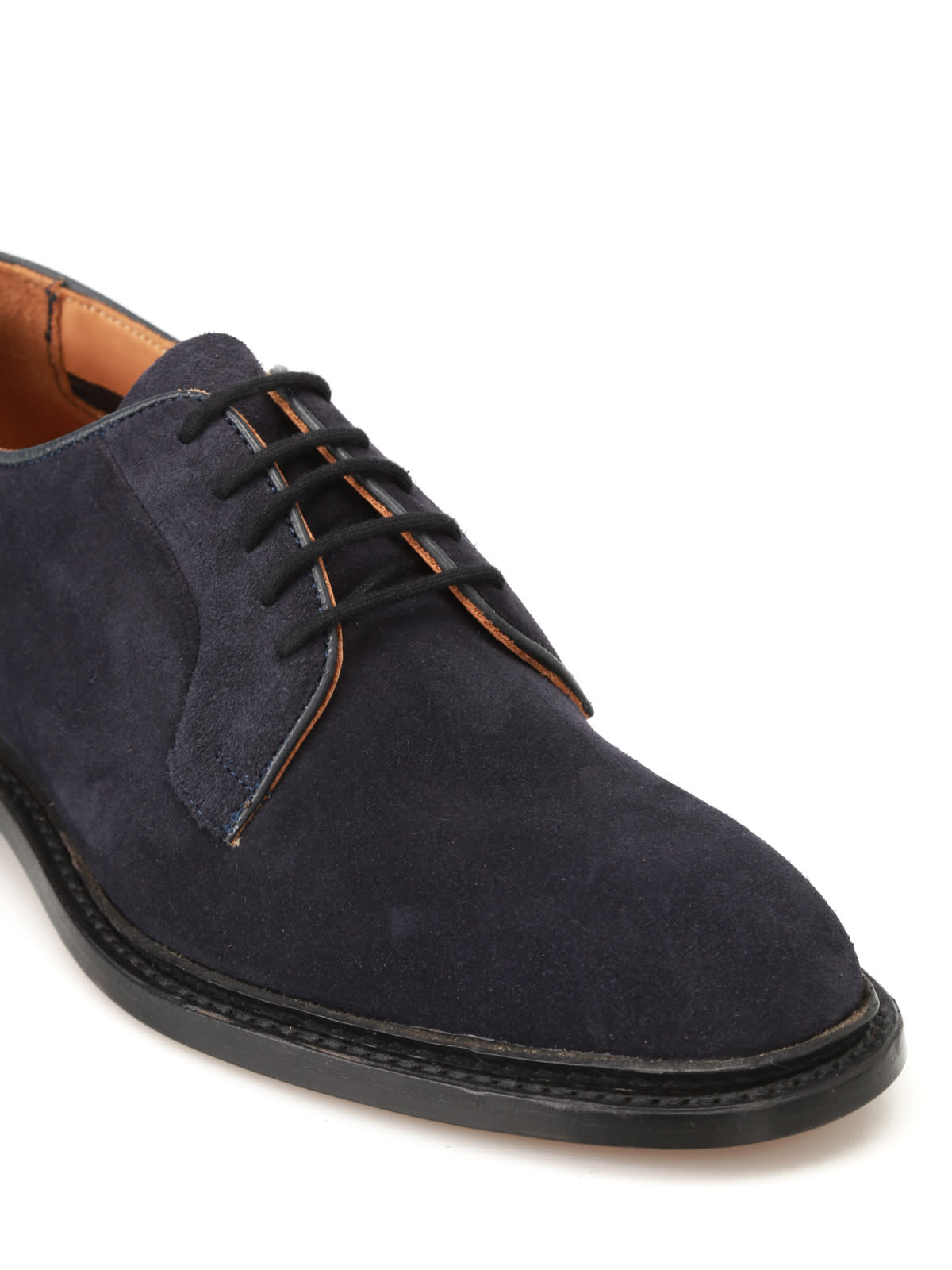 Tricker's Robert Plain Derby Castorino Suede In Dark Blue