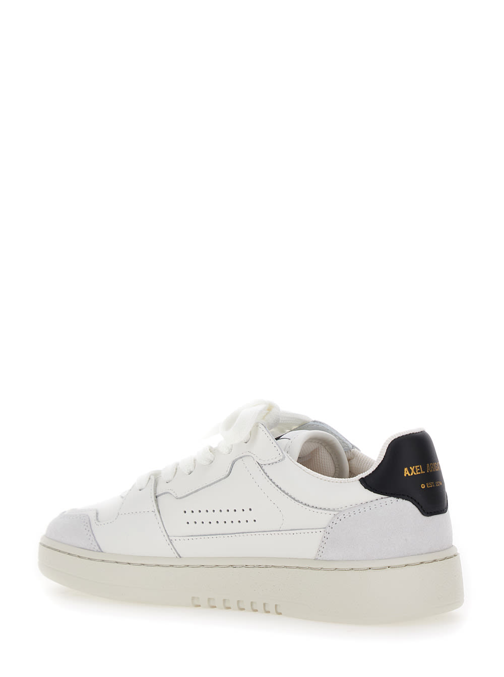 Shop Axel Arigato Dice Lo White Sneakers With Logo Detail And Black Heel Tab In Suede And Leather Woman