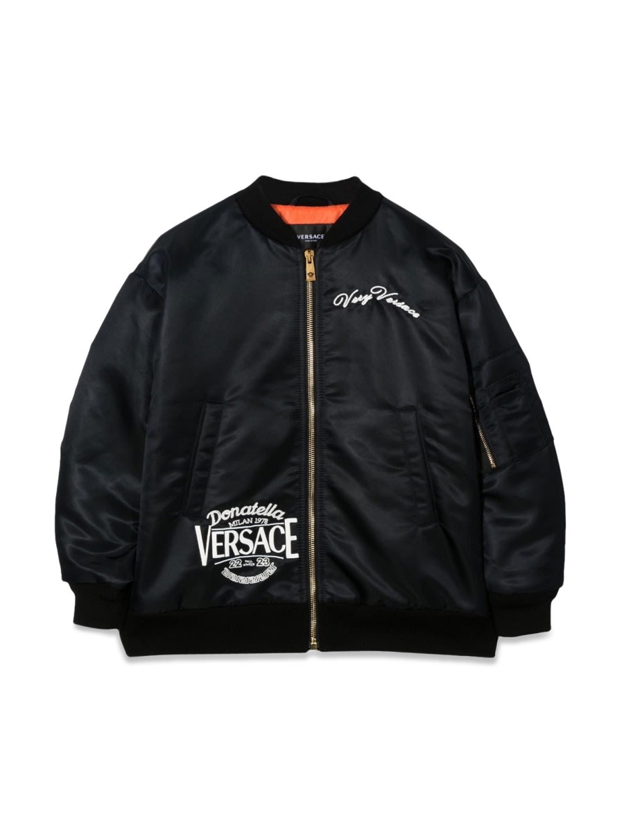 Versace Kids' Donatella Embroidery Bomber Jacket In Black