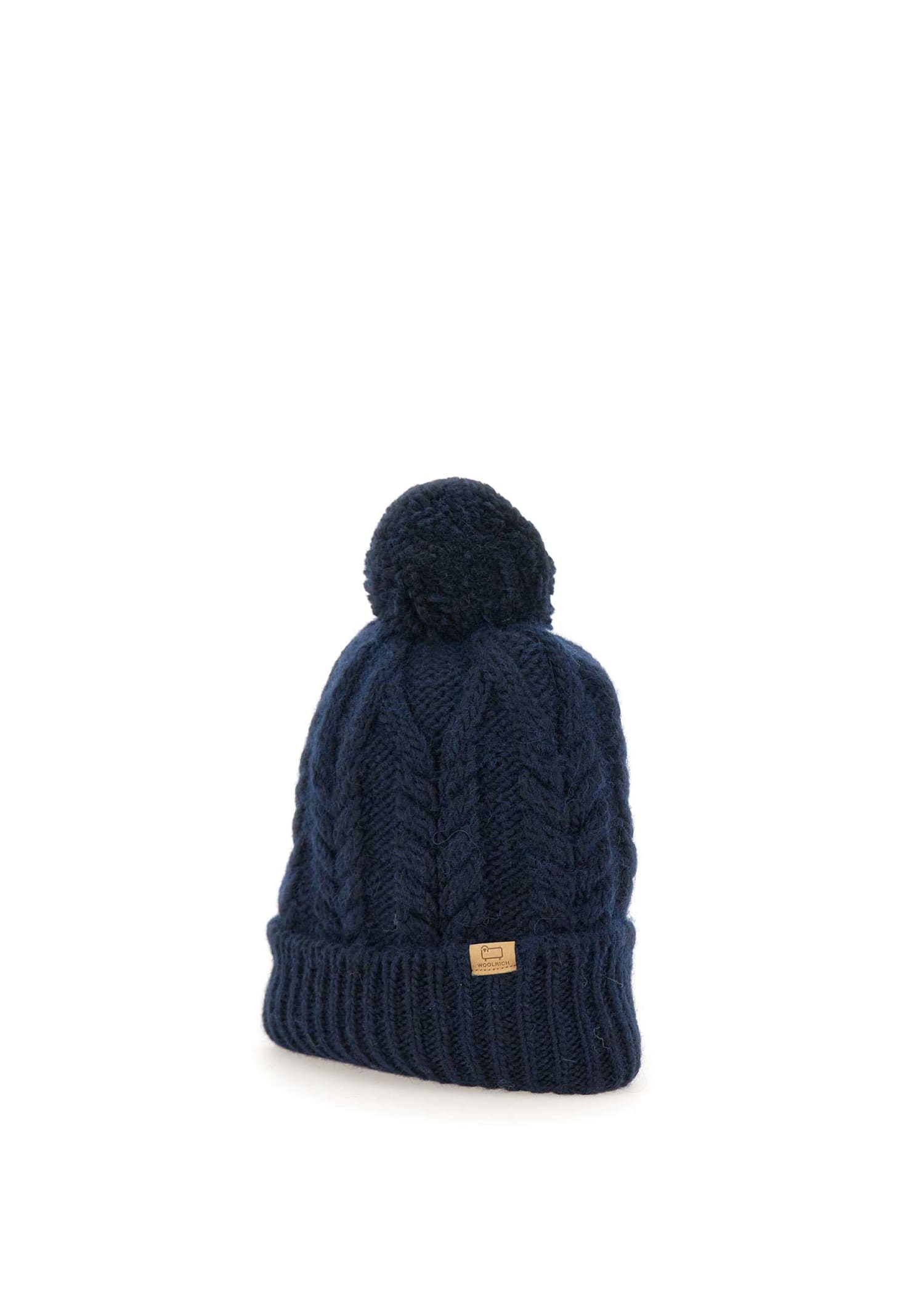 Shop Woolrich Cable Pom Pom Beanie Wool And Alpaca Cap In Blue