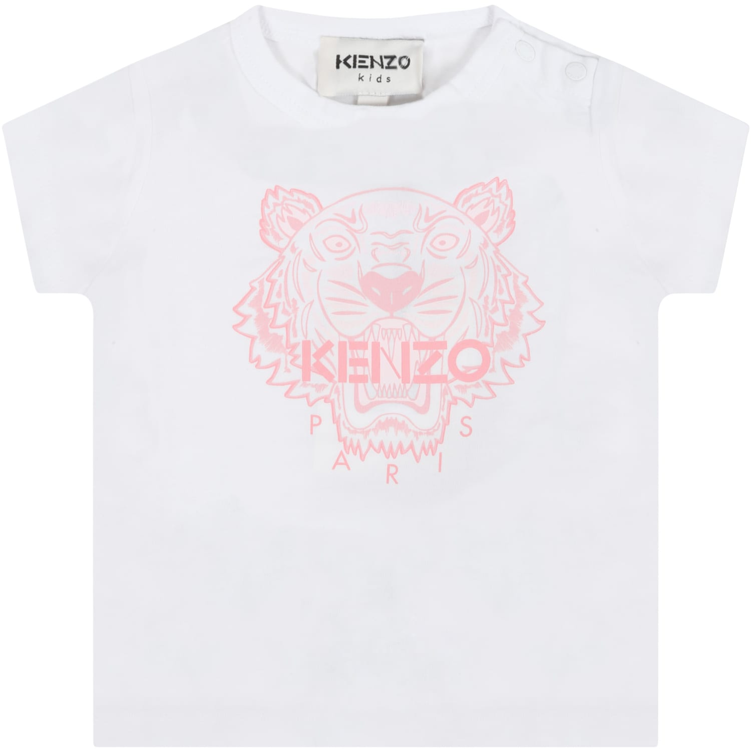Kenzo Kids White T-shirt For Baby Girl With Iconic Tiger