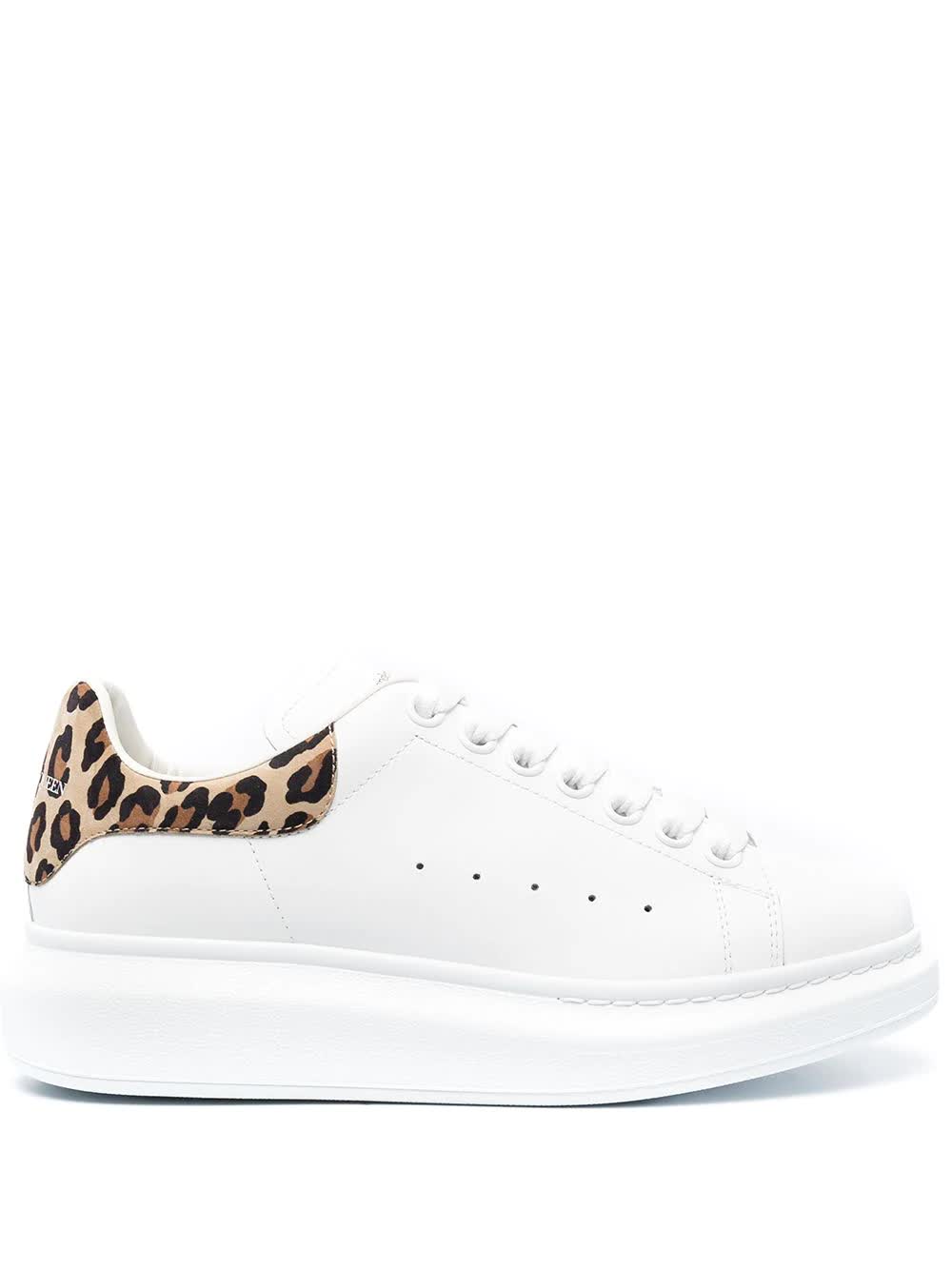 Buy Alexander McQueen Woman White Oversize Sneakers With Leopard Spoiler online, shop Alexander McQueen shoes with free shipping