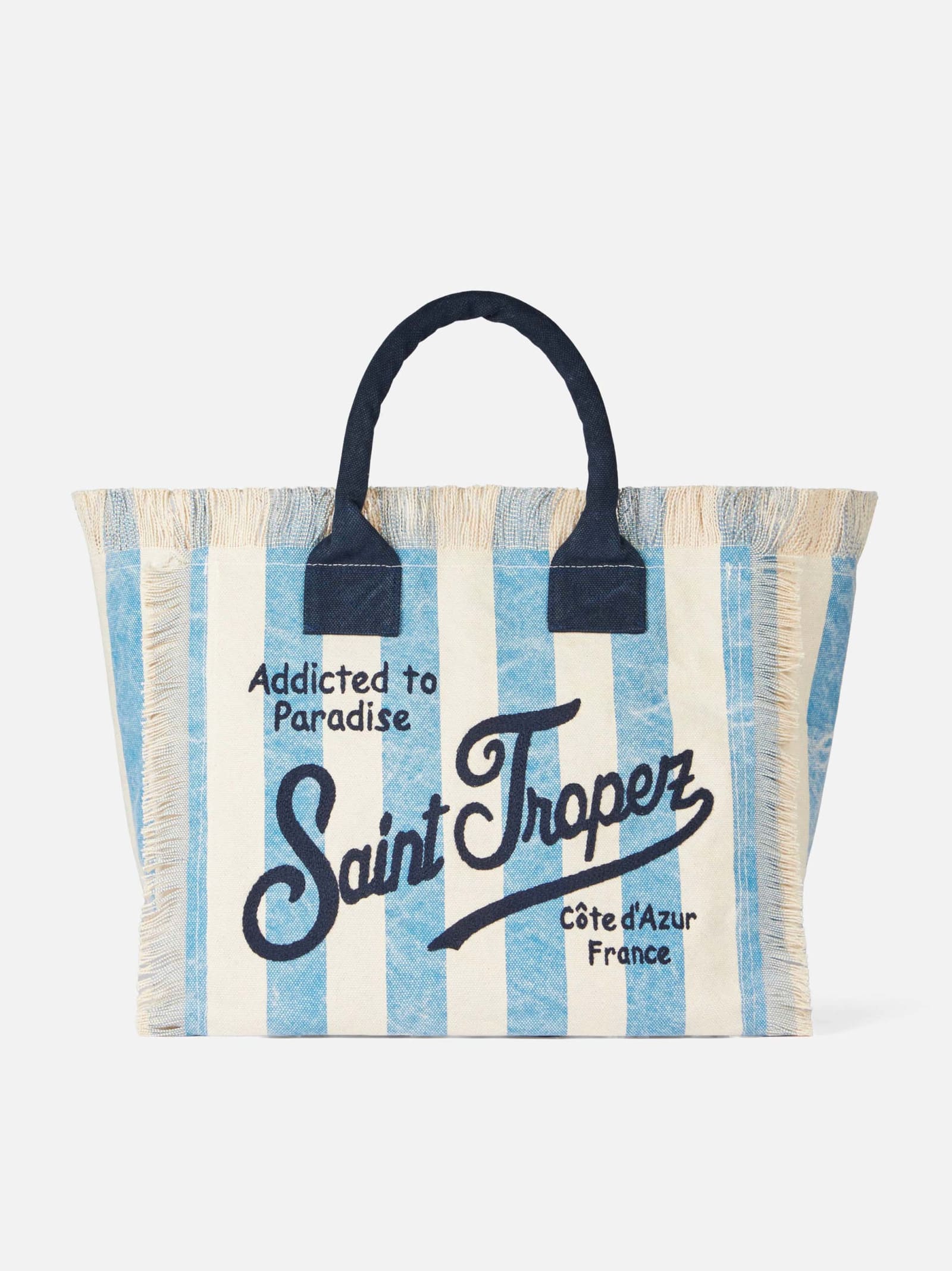 Mc2 Saint Barth Vanity Canvas Shoulder Bag With Saint Tropez Print In Blue