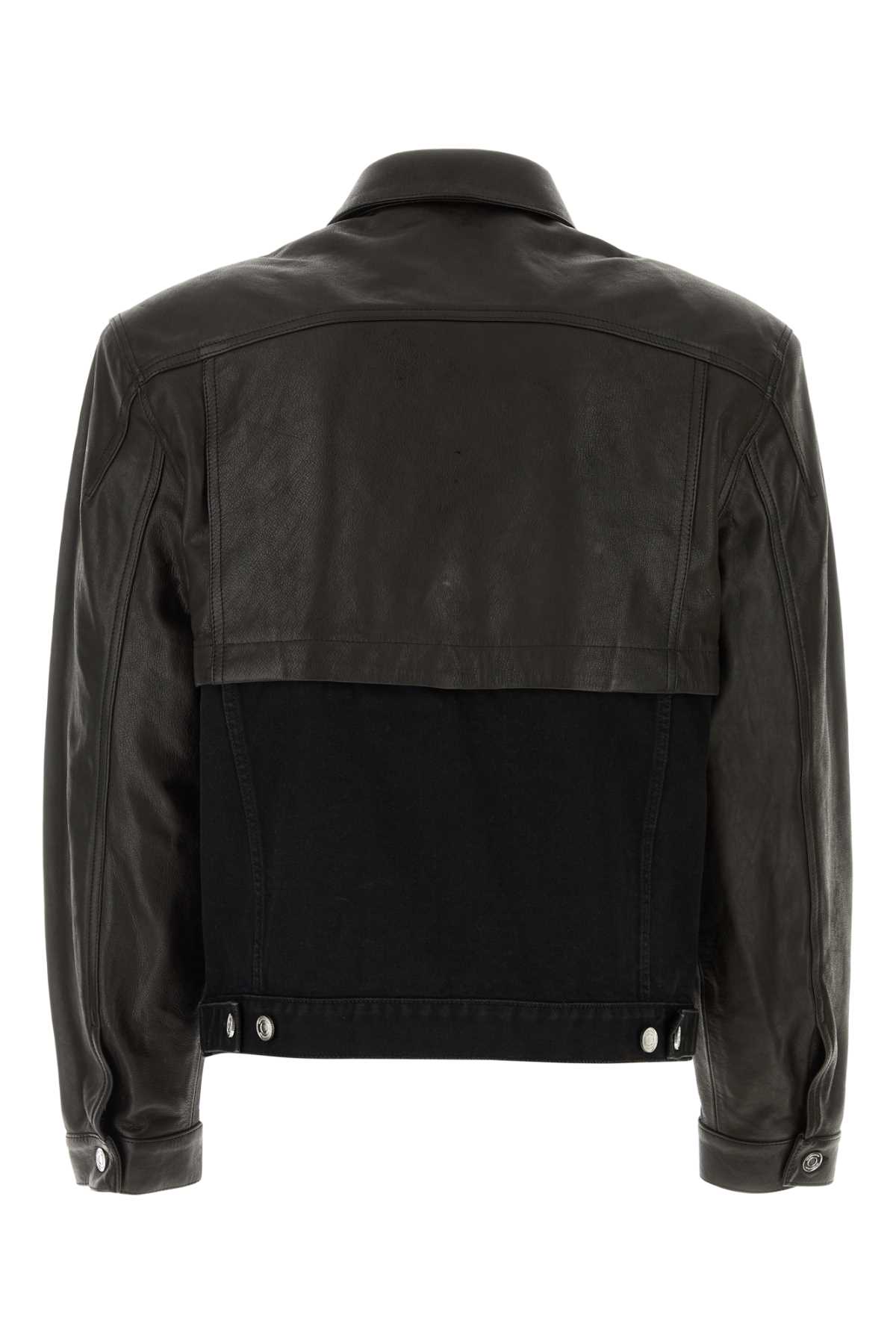 Shop Vtmnts Two-tone Denim And Leather Jacket In Blackblack
