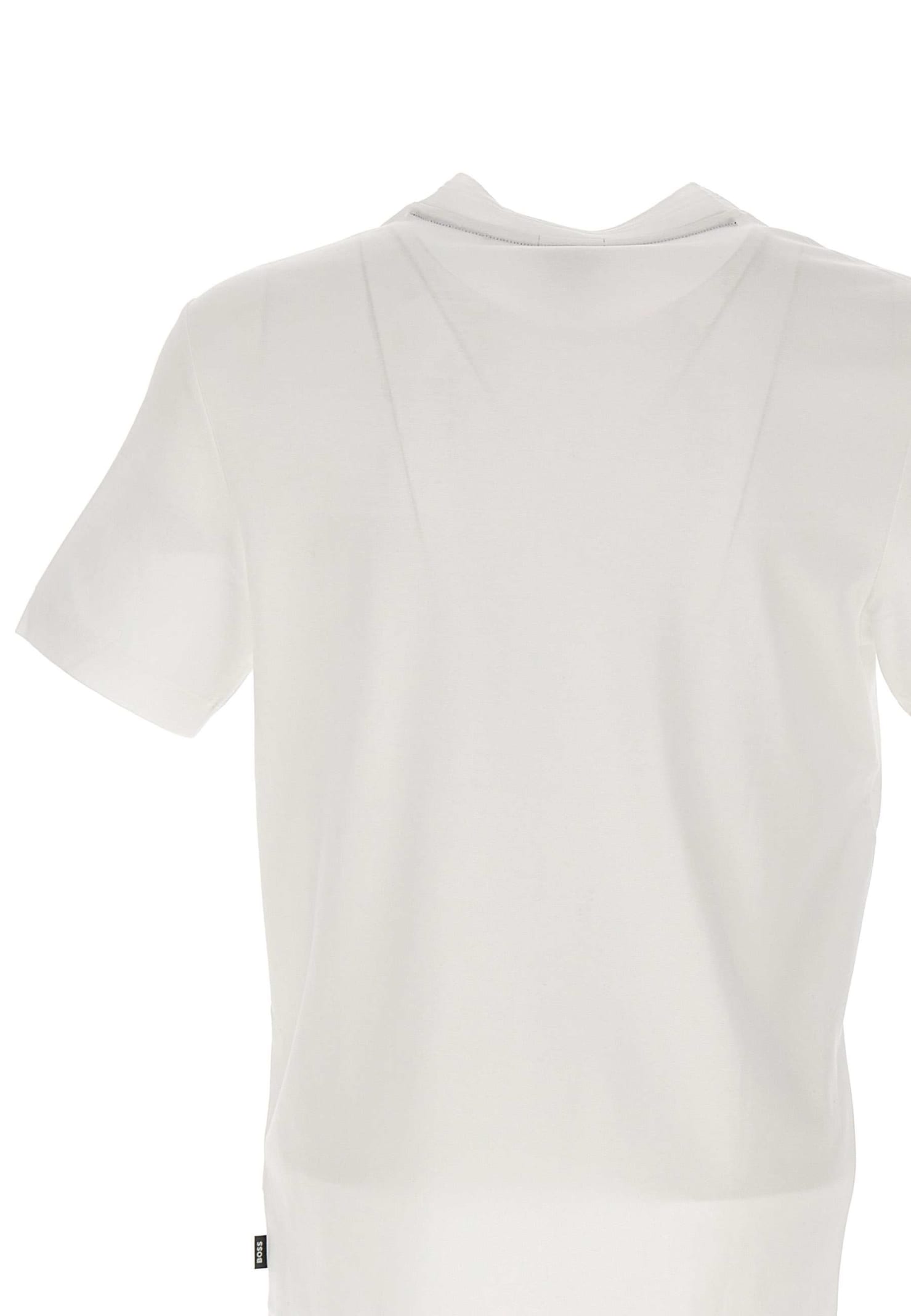 Hugo Boss Slim-fit T-shirt In Structured Cotton With Double Collar In White