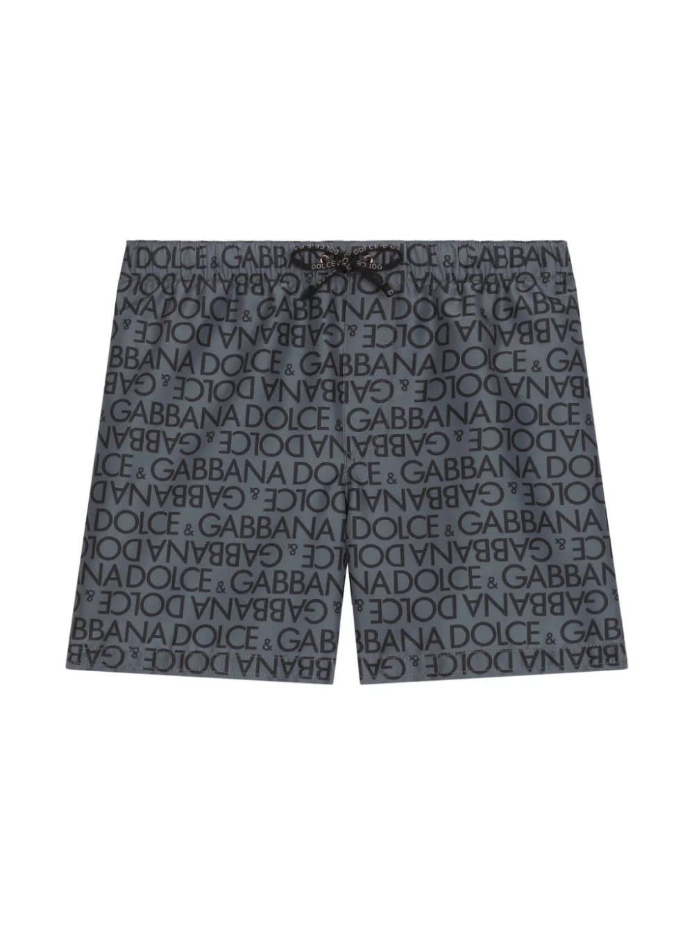 Shop Dolce & Gabbana Grey Swim Shorts With All-over Logo