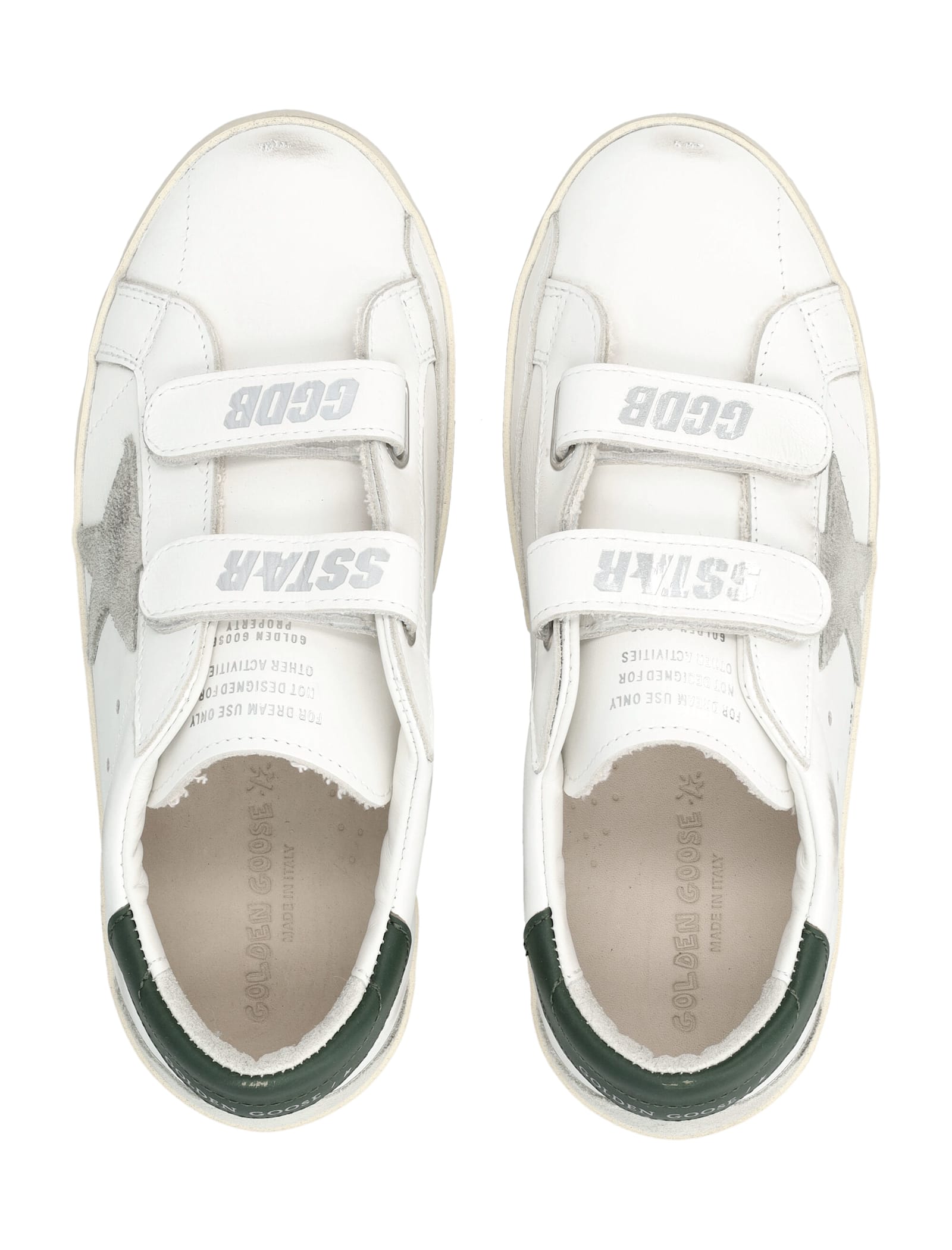 Golden Goose Kids Old School White Leather And Dark-green Sneakers In White
