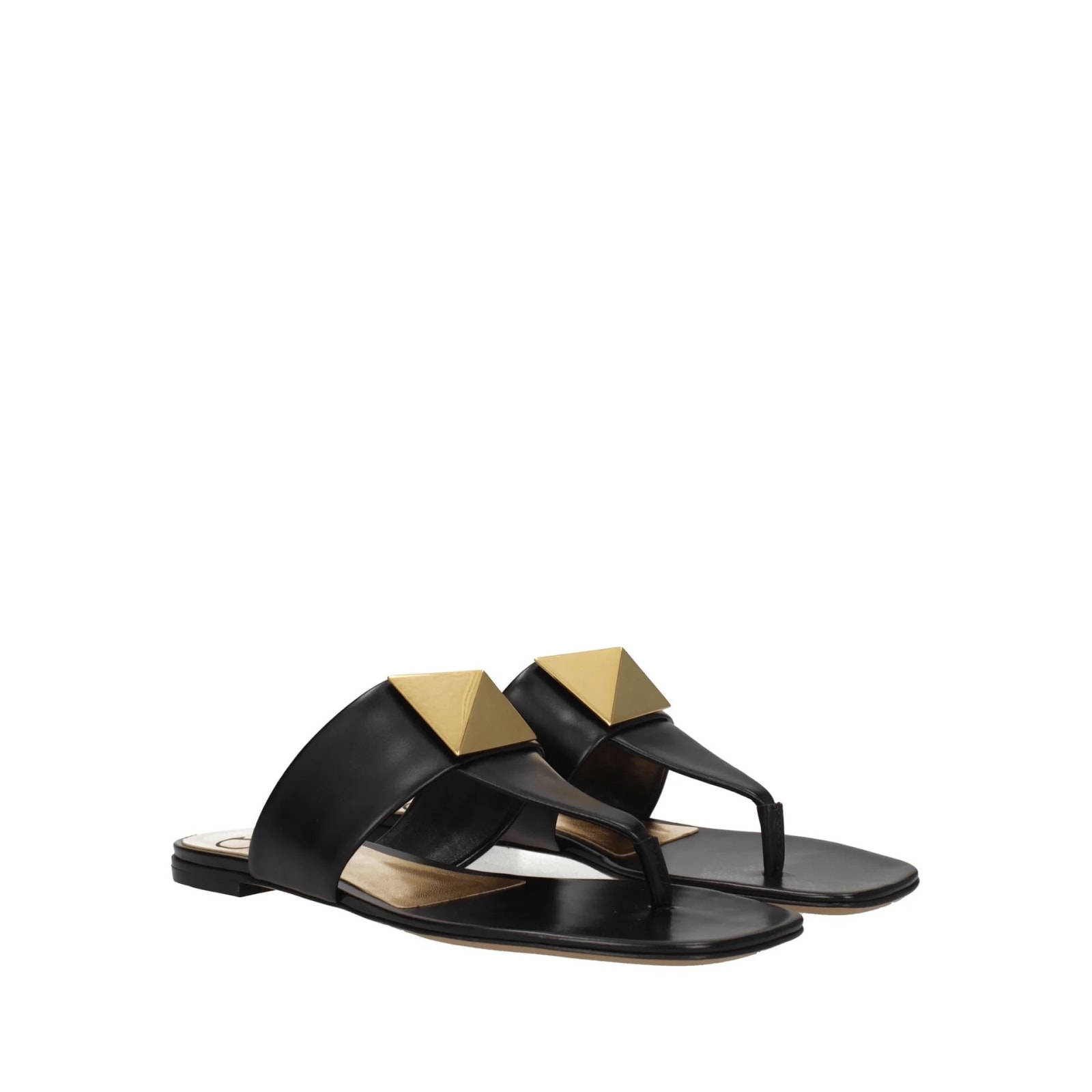 Shop Valentino Garavani One Stud Leather Thong Sandals In Black