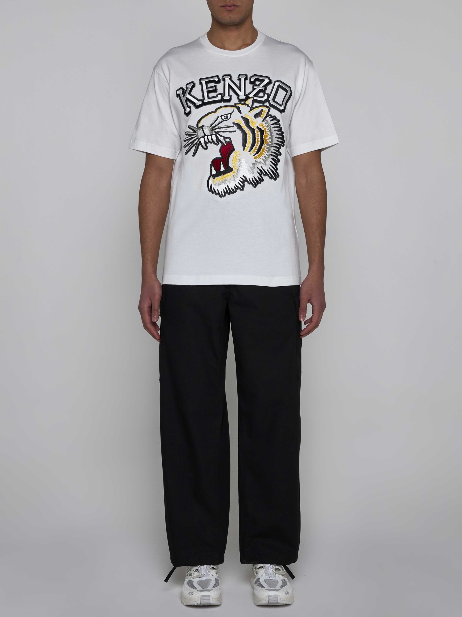 Shop Kenzo Tiger Varsity Cotton T-shirt In Bianco