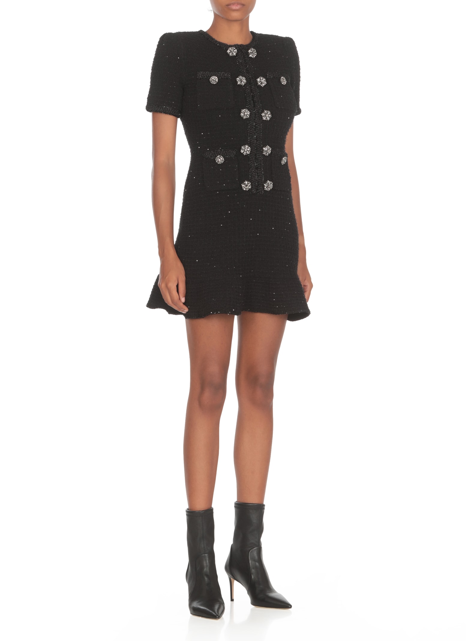 Shop Self-portrait Dress With Buttons In Black