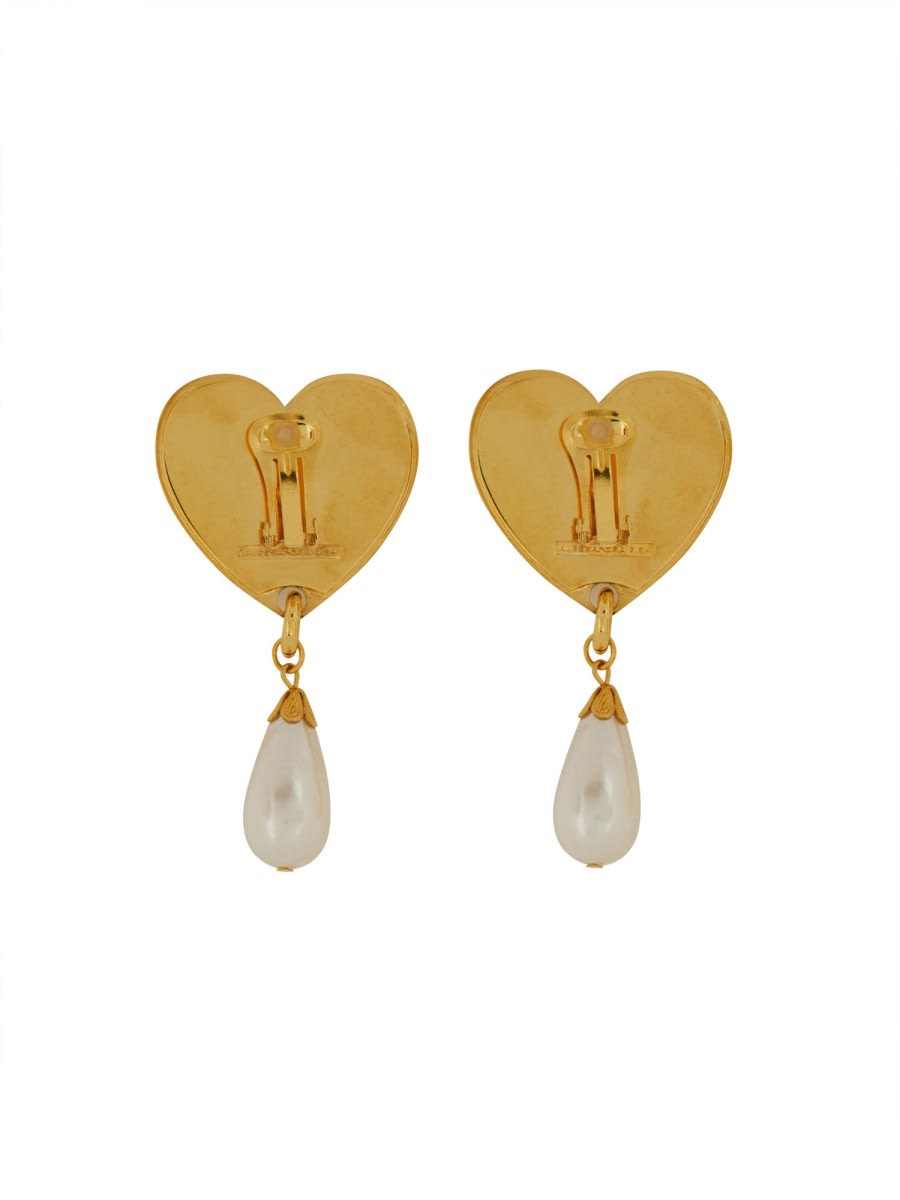 Shop Alessandra Rich Metal Heart Earrings With Crystals In Gold