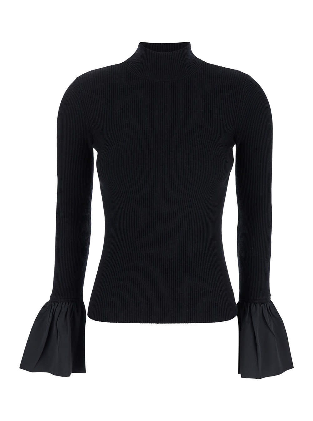 Black Sweater With Mock Neck And Flared Cuffs In Viscose Blend Woman