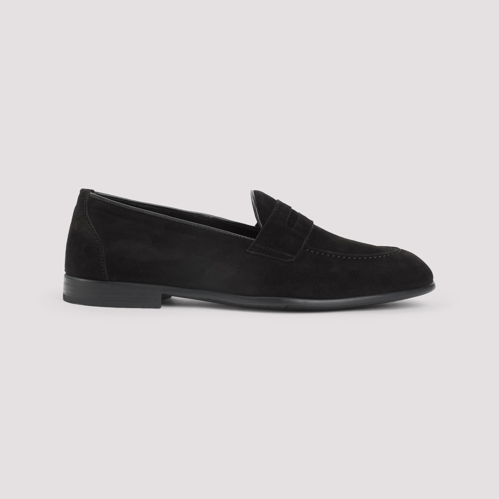 Brioni Almond Toe Suede Leather Penny Loafers In Black