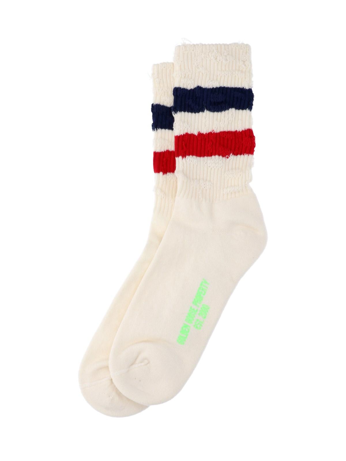 Shop Golden Goose Striped Detail Socks In Bianco