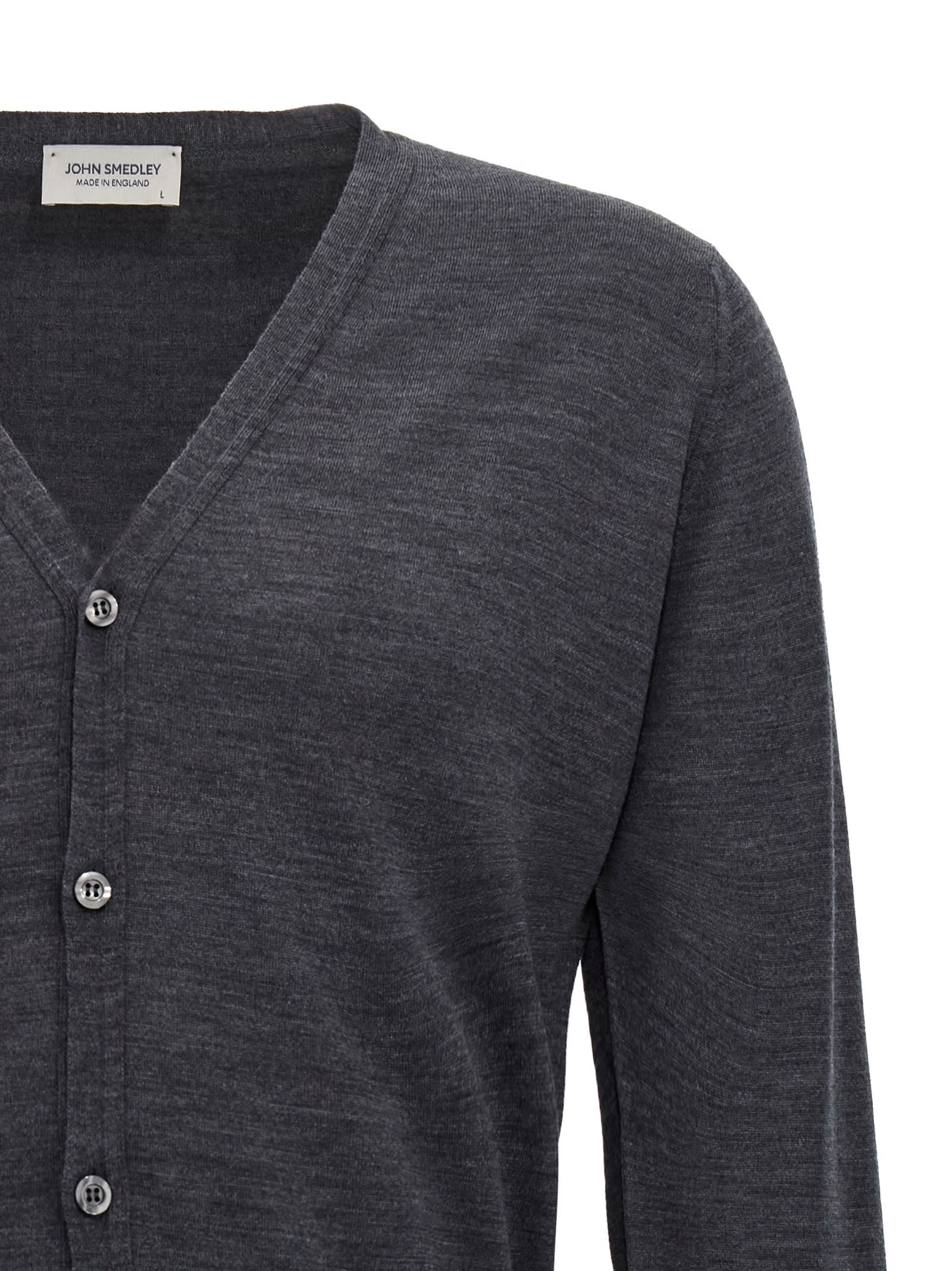John Smedley Classic V-neck Cardigan With Ribbed Cuffs And Hem In Gray