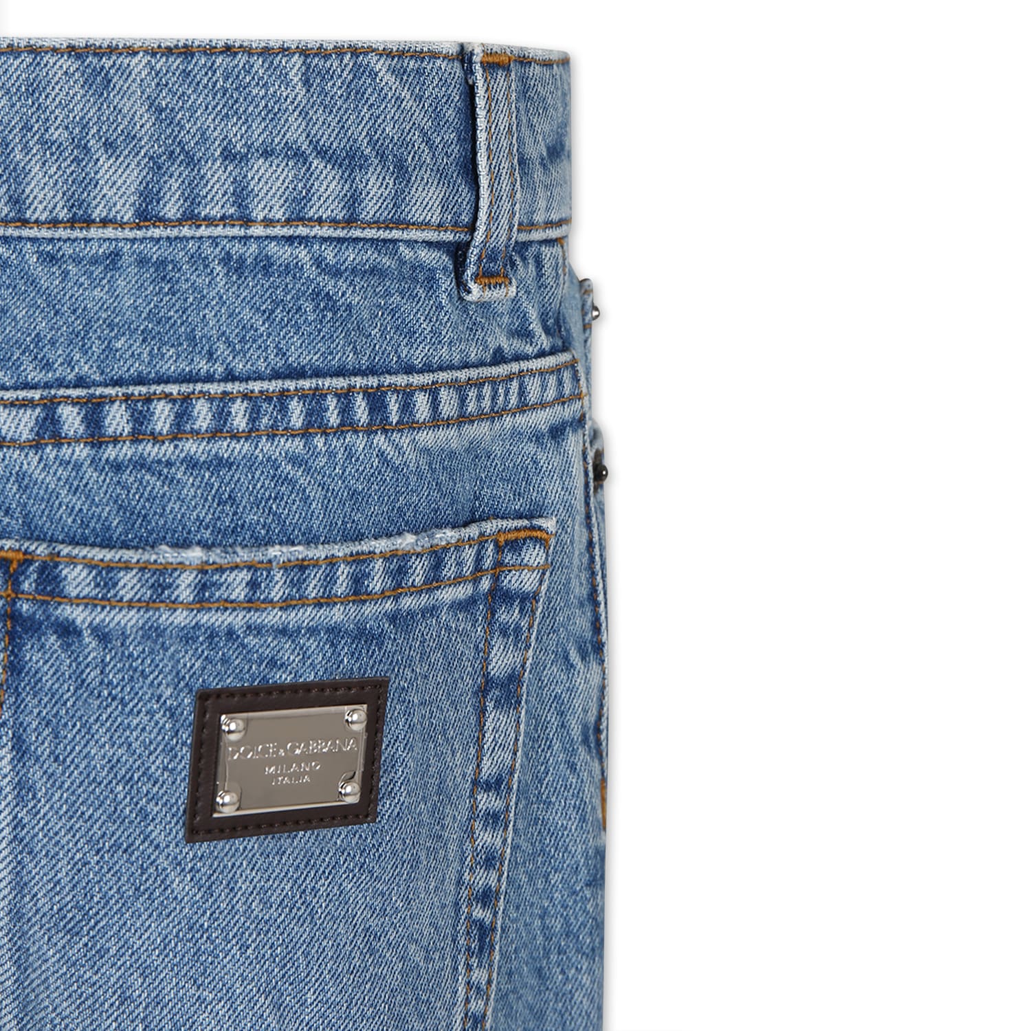 Dolce & Gabbana Blue Jeans For Boy With Logo In Denim