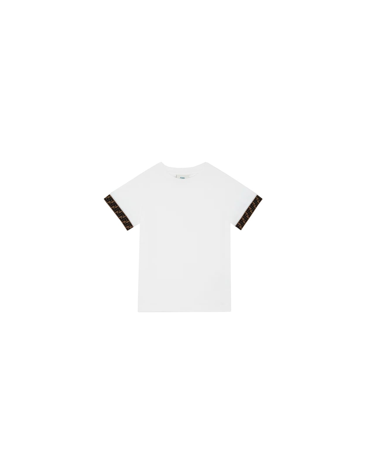 Fendi Kids' White T-shirt With Ff Tape On Sleeves